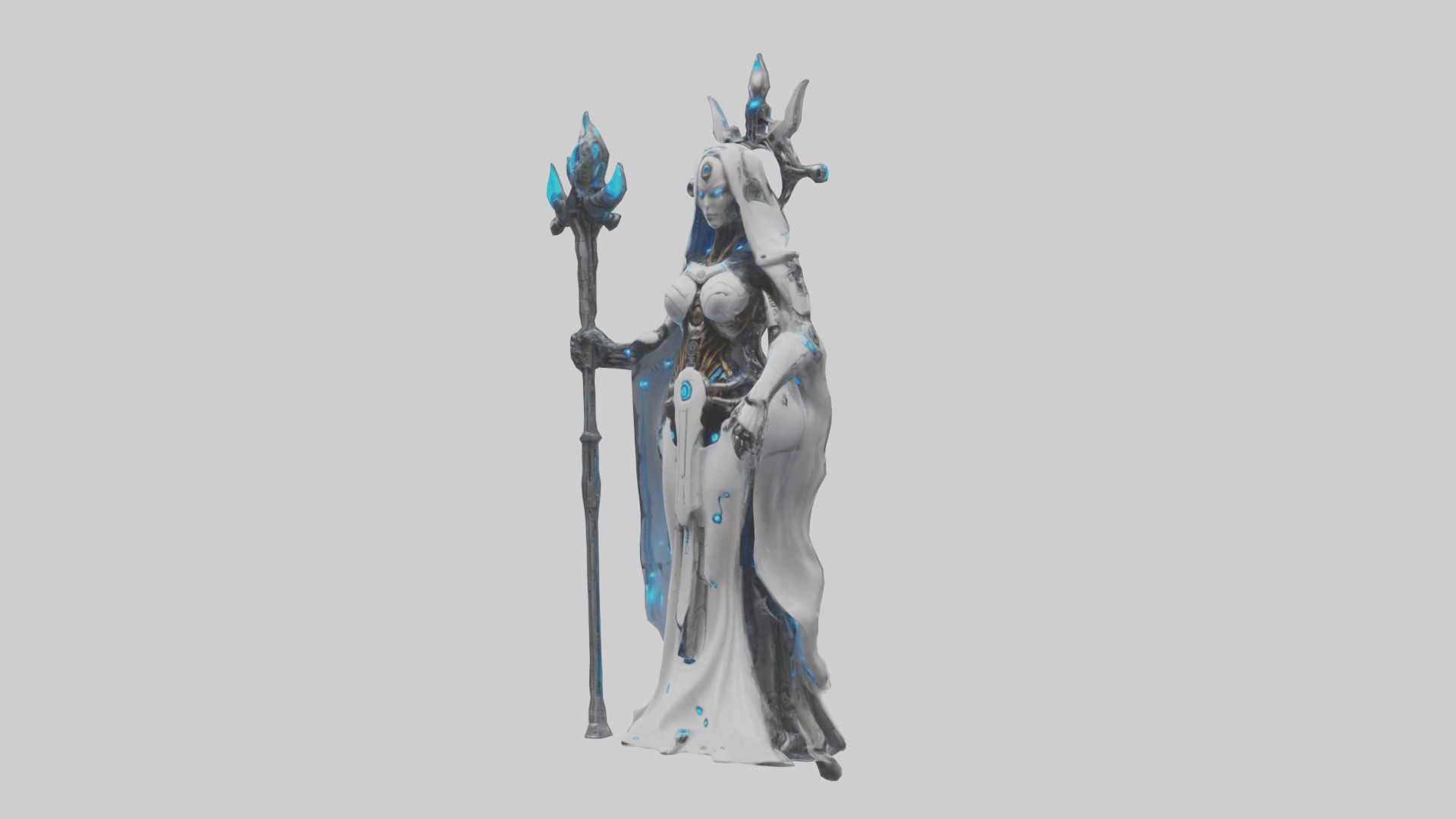 Cyborg Priestess statue model Low-poly 3D model_12
