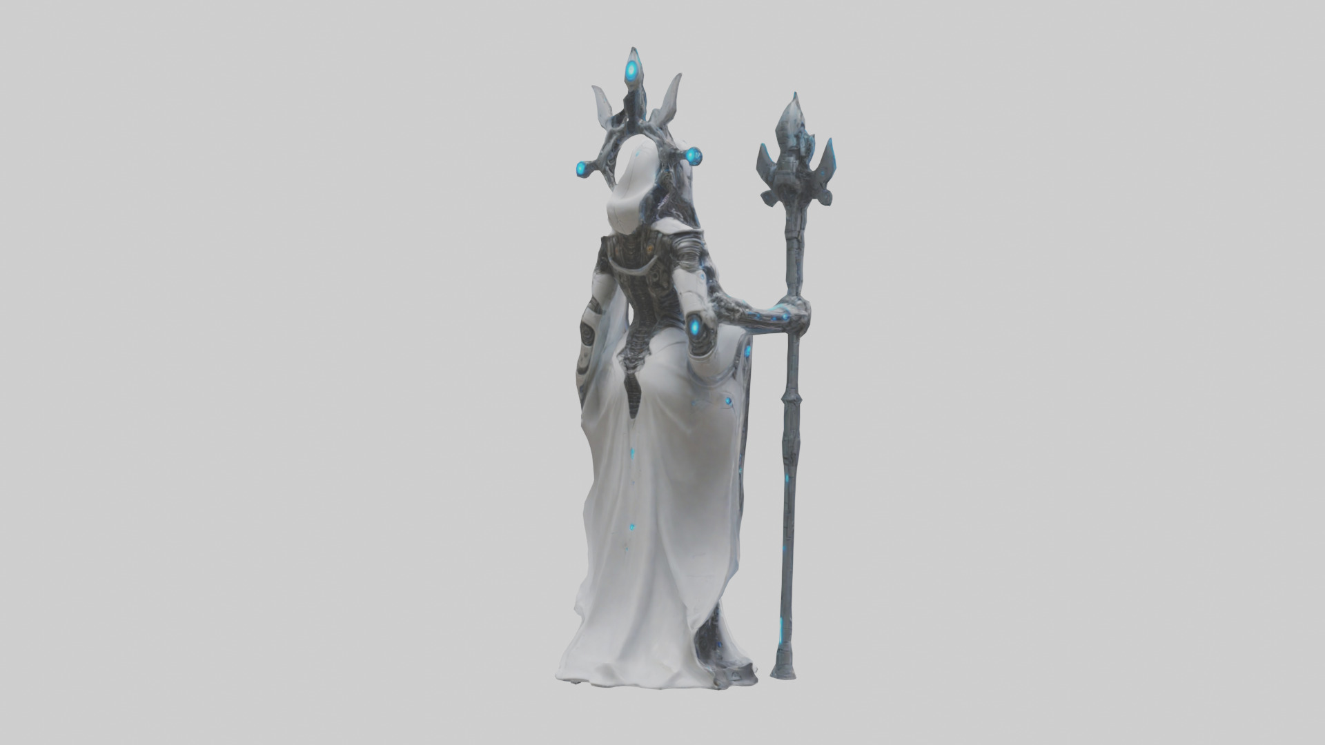 Cyborg Priestess statue model Low-poly 3D model_4