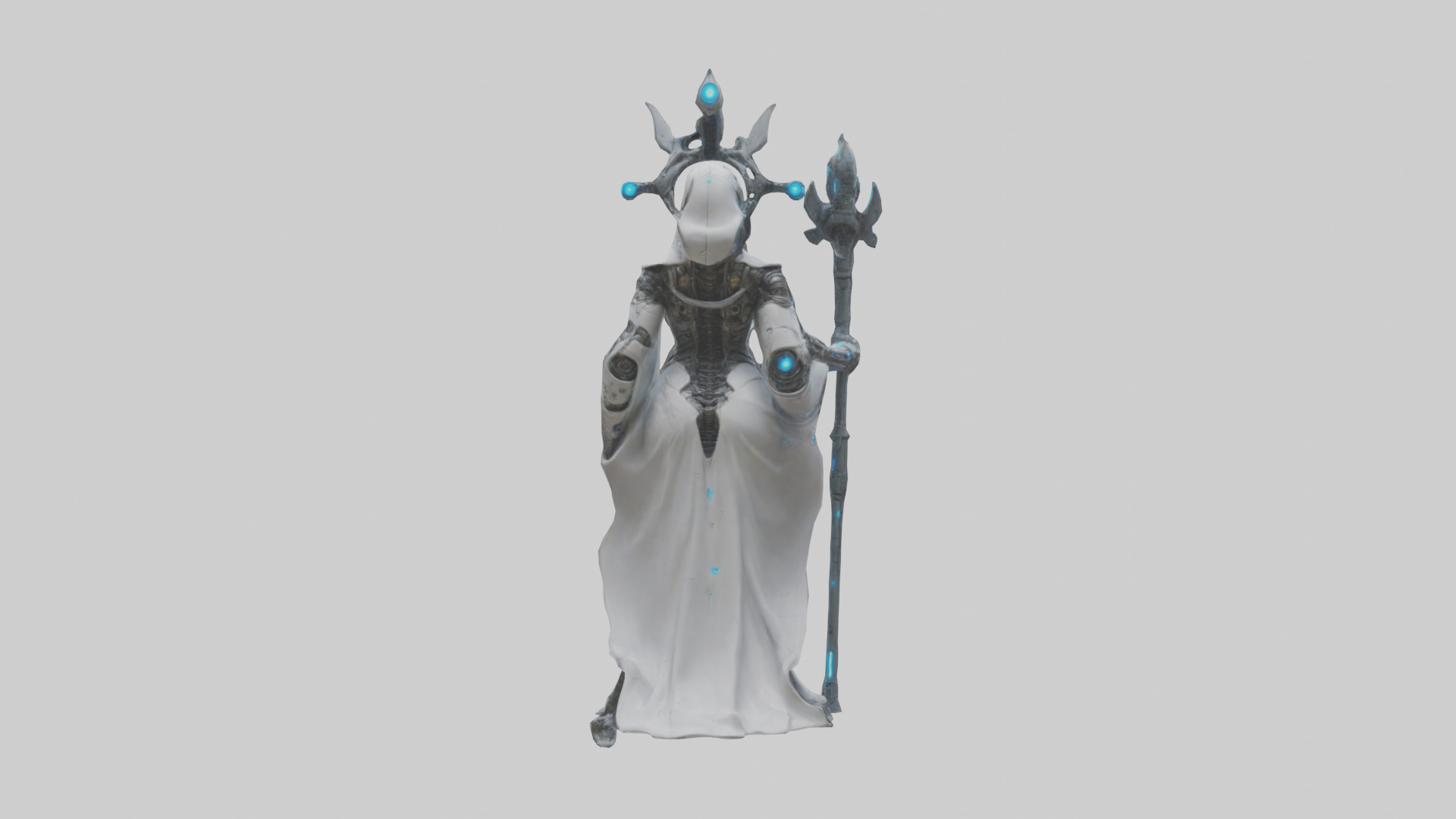Cyborg Priestess statue model Low-poly 3D model_2