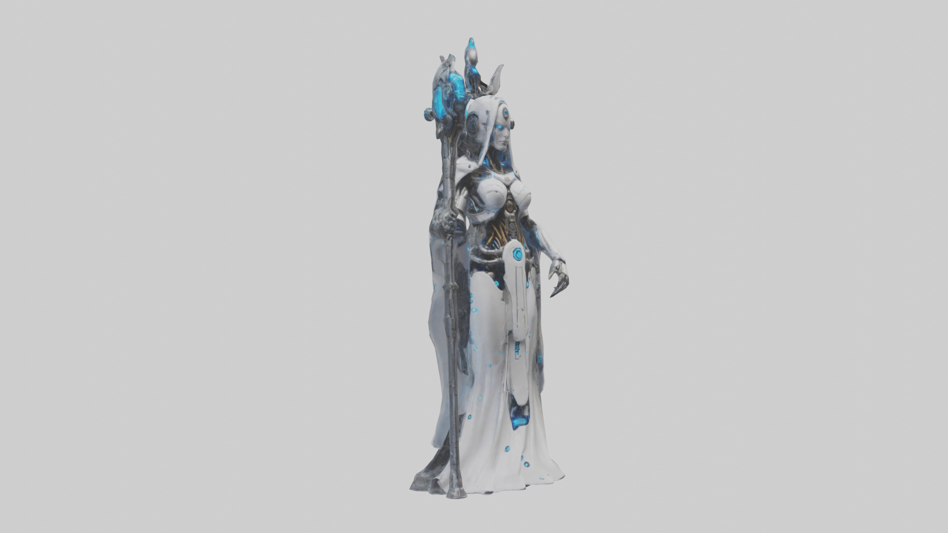 Cyborg Priestess statue model Low-poly 3D model_16