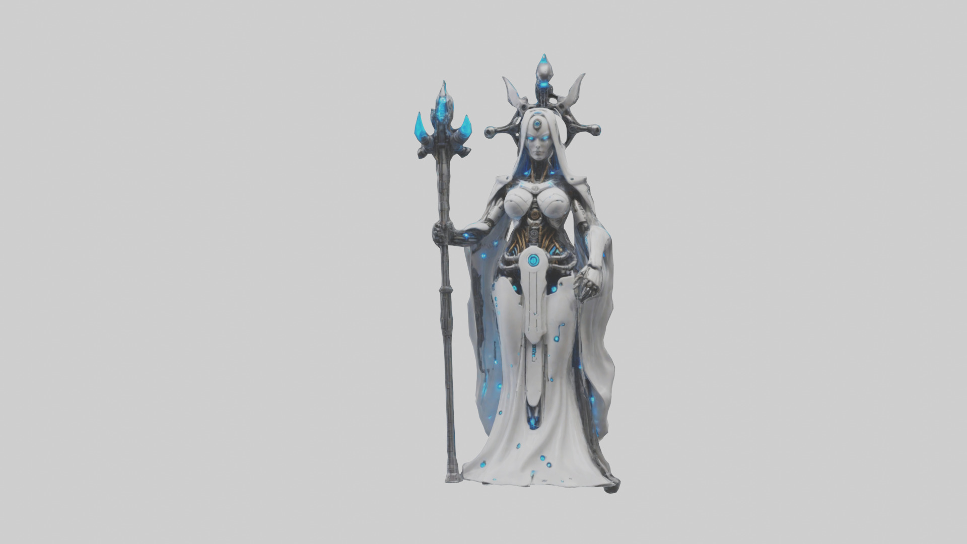 Cyborg Priestess statue model Low-poly 3D model_14