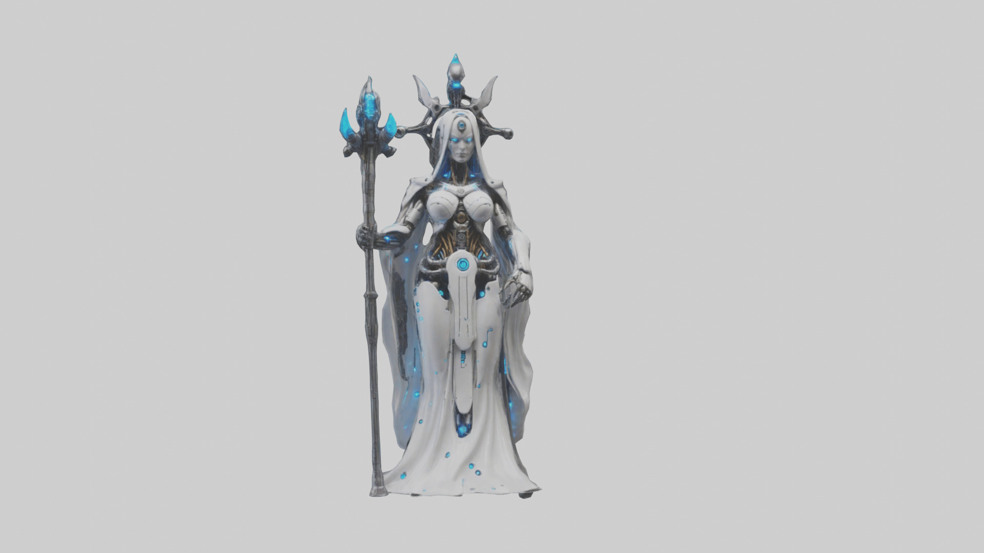 Cyborg Priestess statue model Low-poly 3D model_20