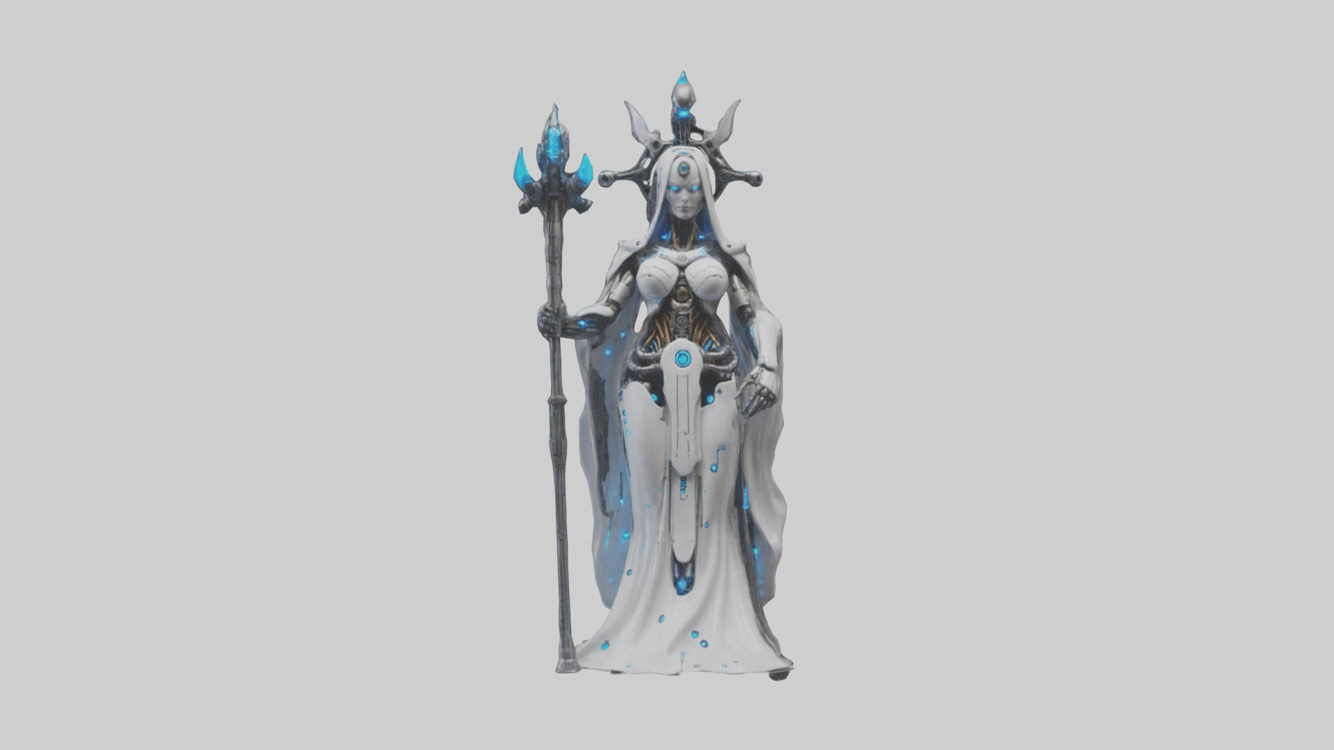 Cyborg Priestess statue model Low-poly 3D model_10