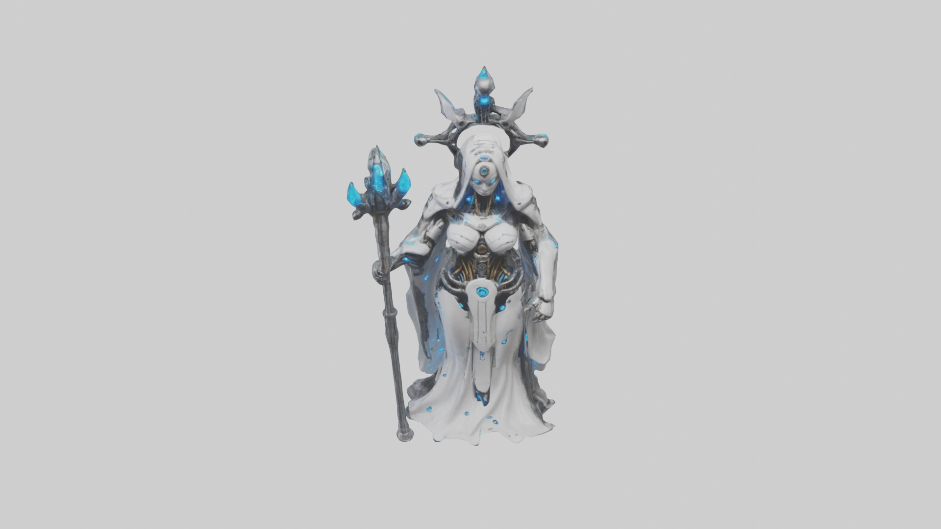 Cyborg Priestess statue model Low-poly 3D model_26