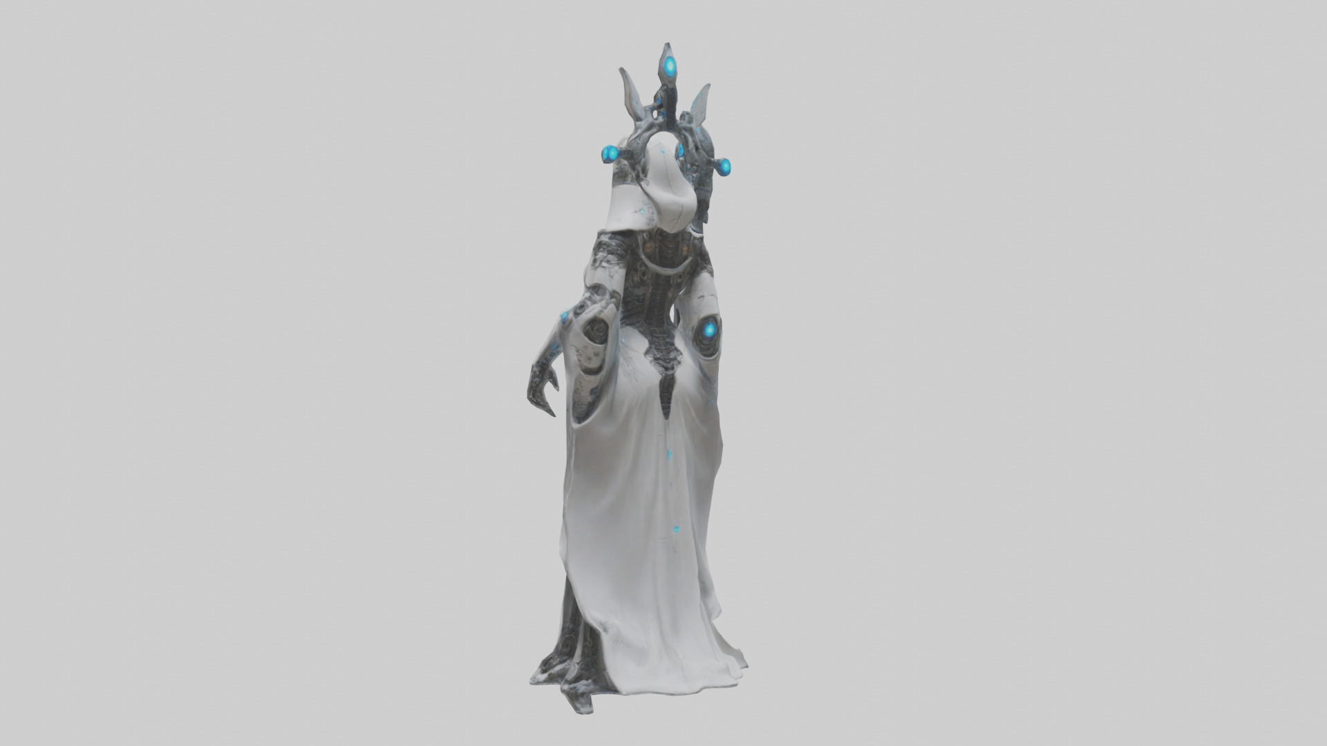 Cyborg Priestess statue model Low-poly 3D model_3