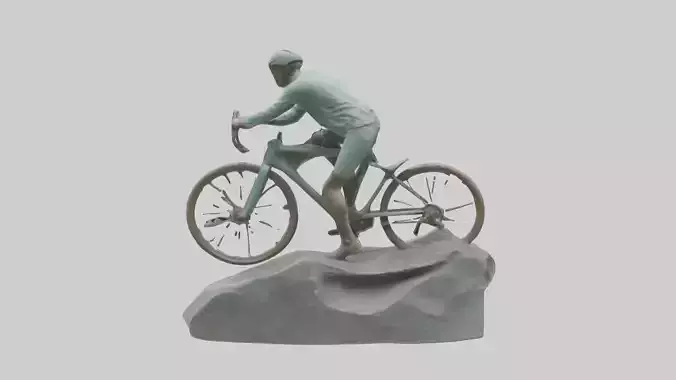 Cyclist on Downhill Run statue model Low-poly 3D model