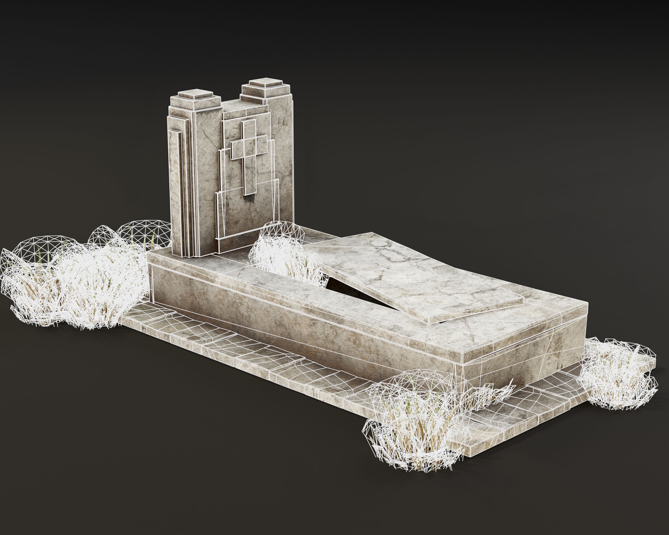 Old Tomb Stone Low-poly 3D model_7
