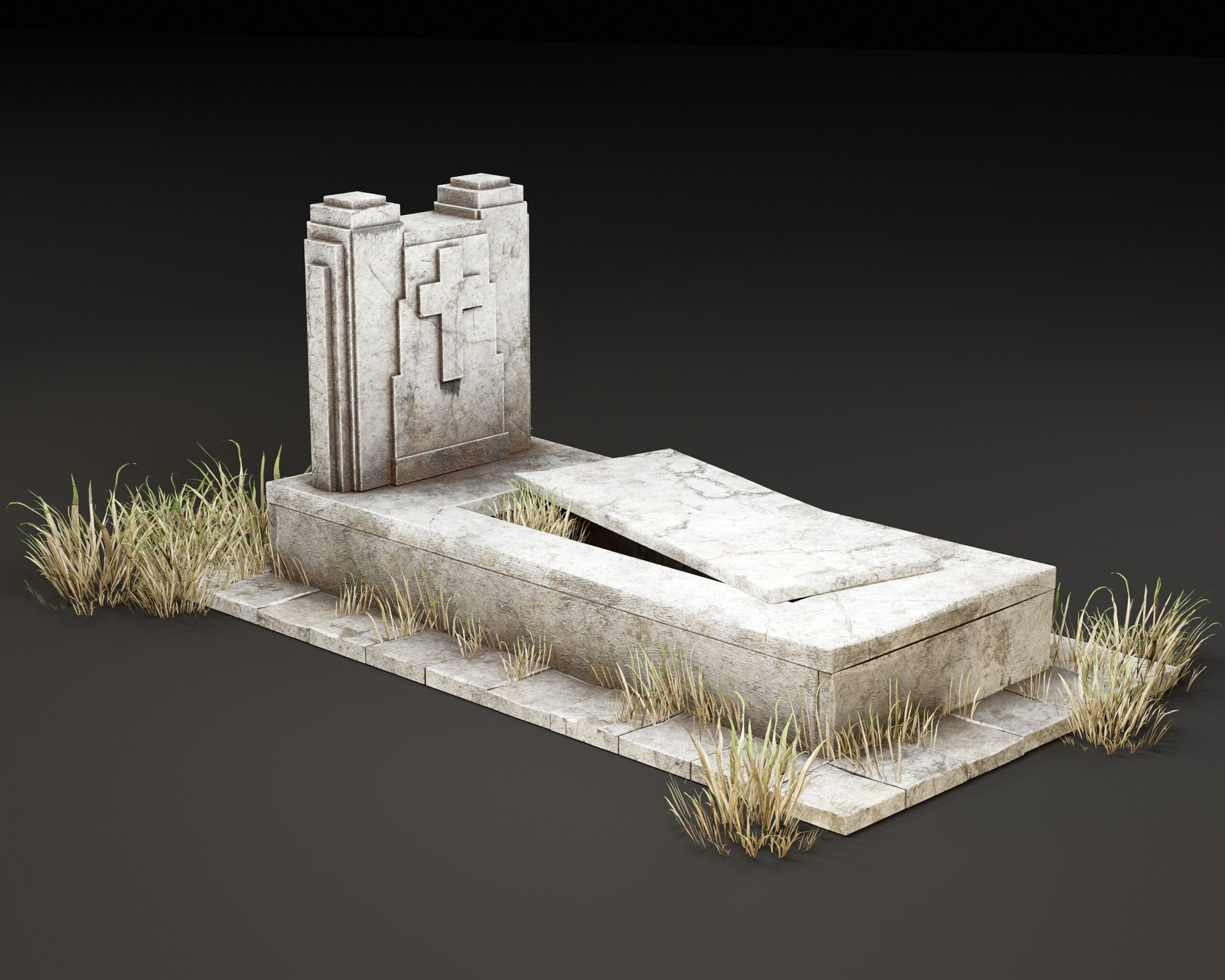 Old Tomb Stone Low-poly 3D model_3