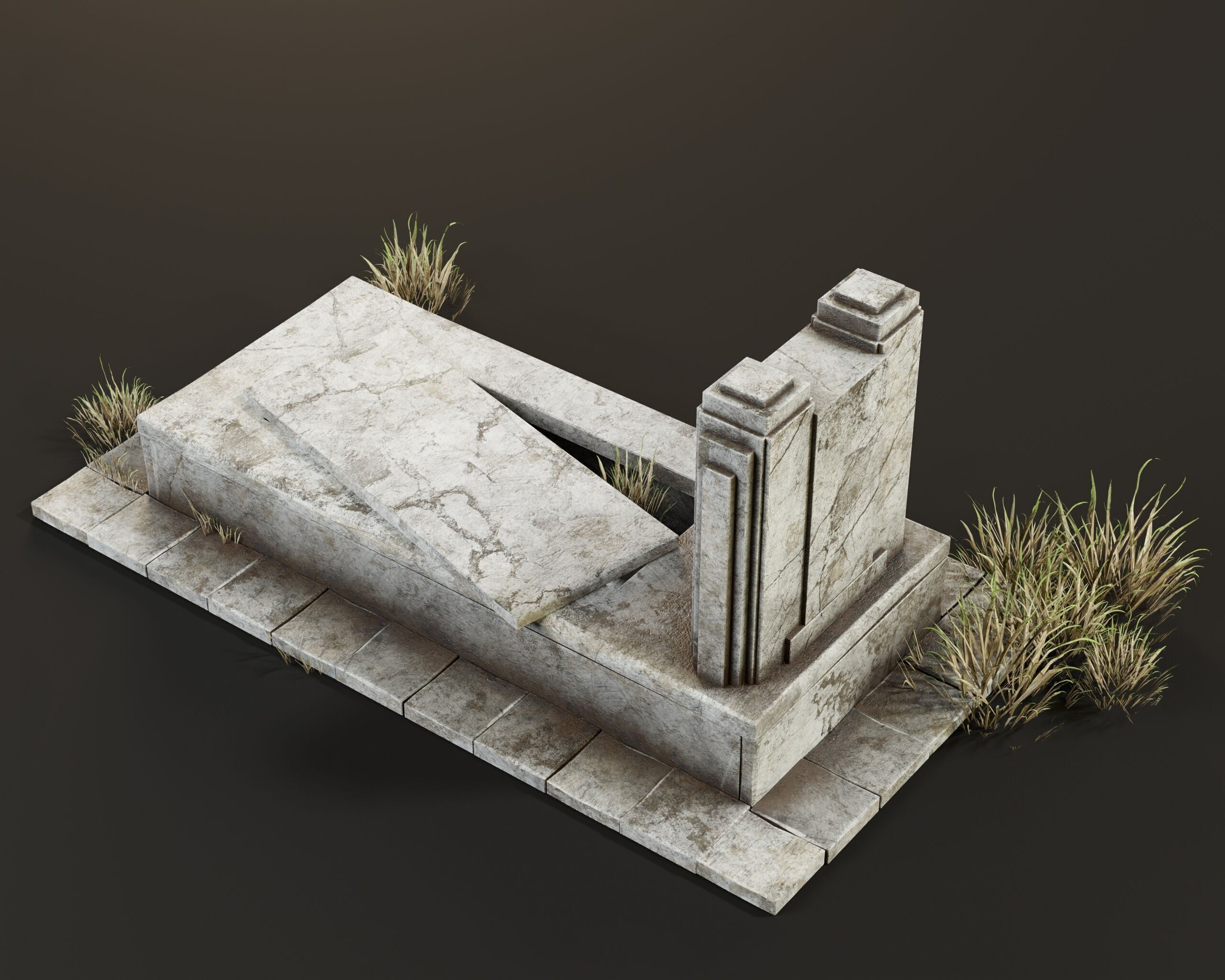 Old Tomb Stone Low-poly 3D model_18