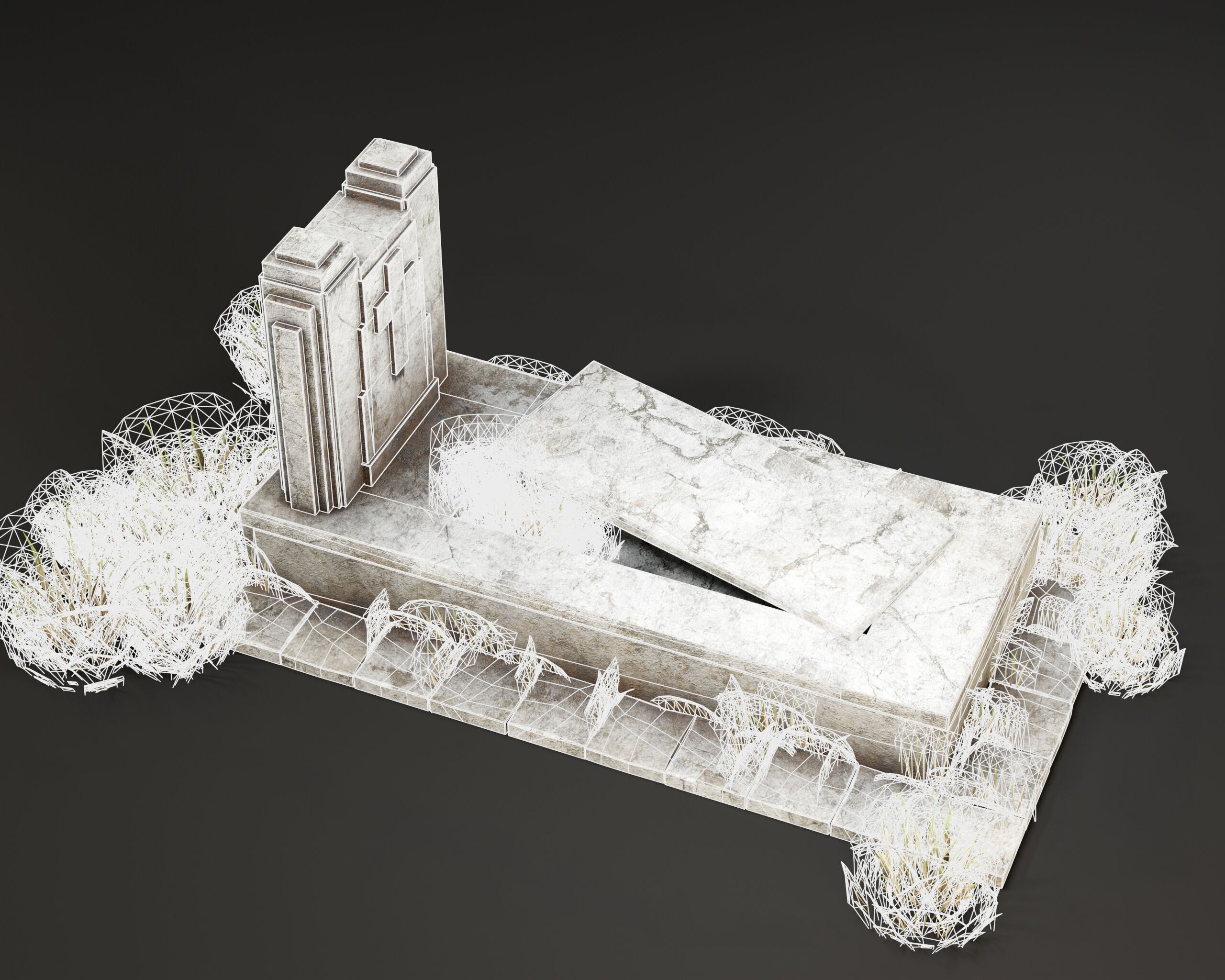 Old Tomb Stone Low-poly 3D model_6