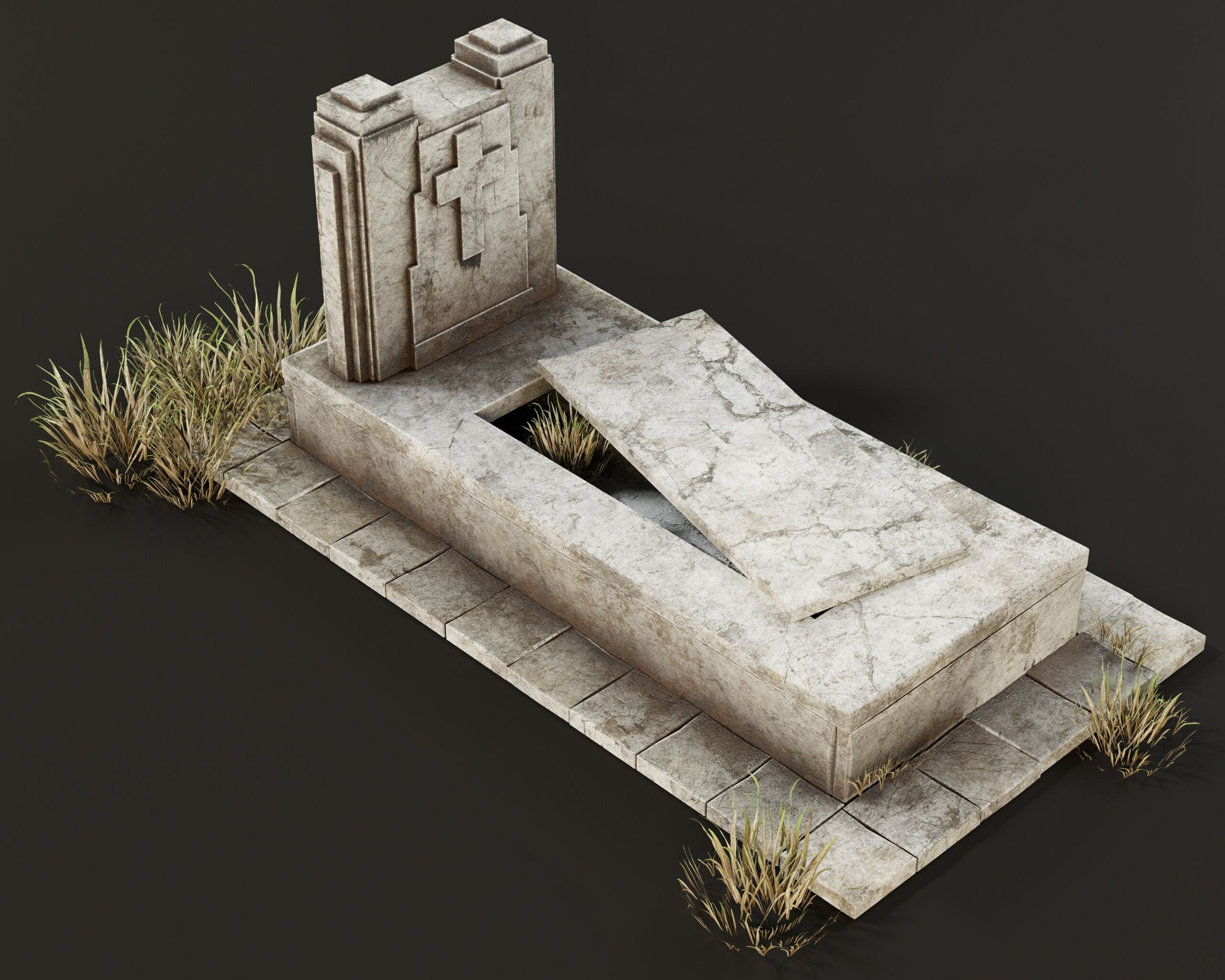 Old Tomb Stone Low-poly 3D model_8