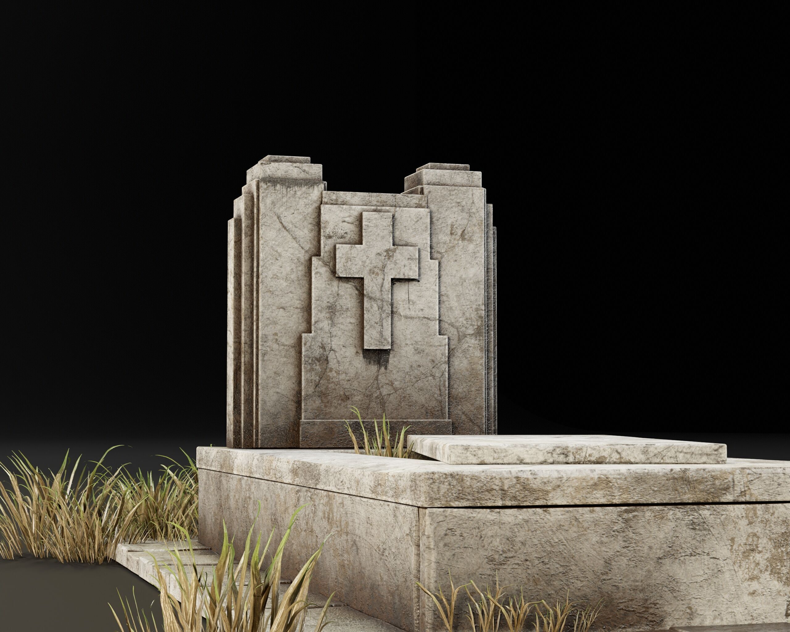Old Tomb Stone Low-poly 3D model_22