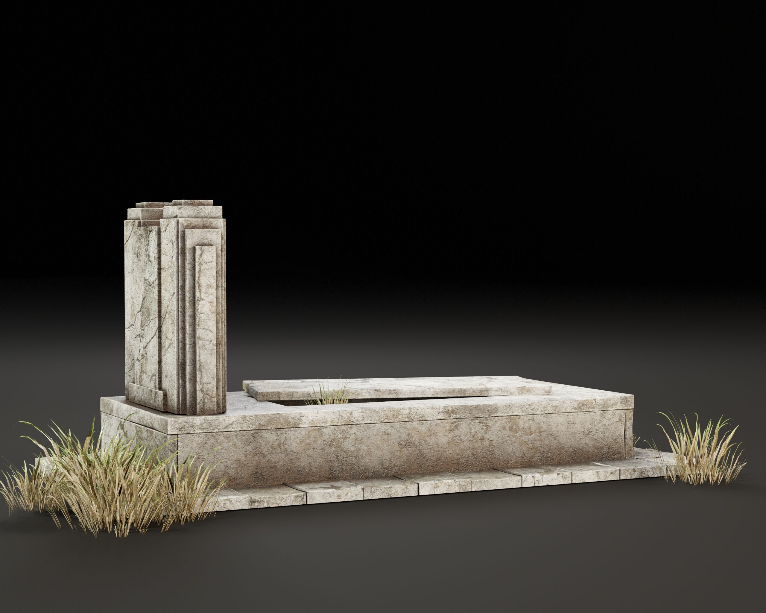 Old Tomb Stone Low-poly 3D model_12