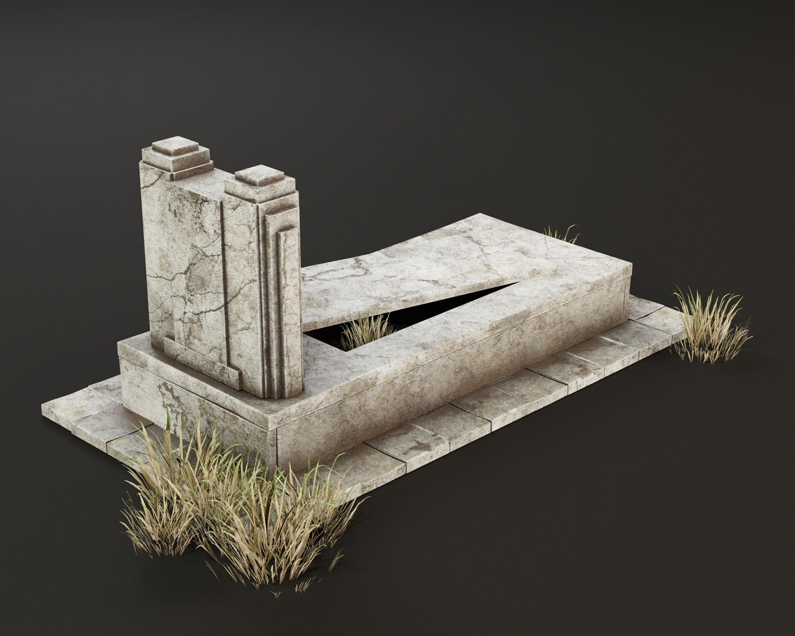 Old Tomb Stone Low-poly 3D model_14