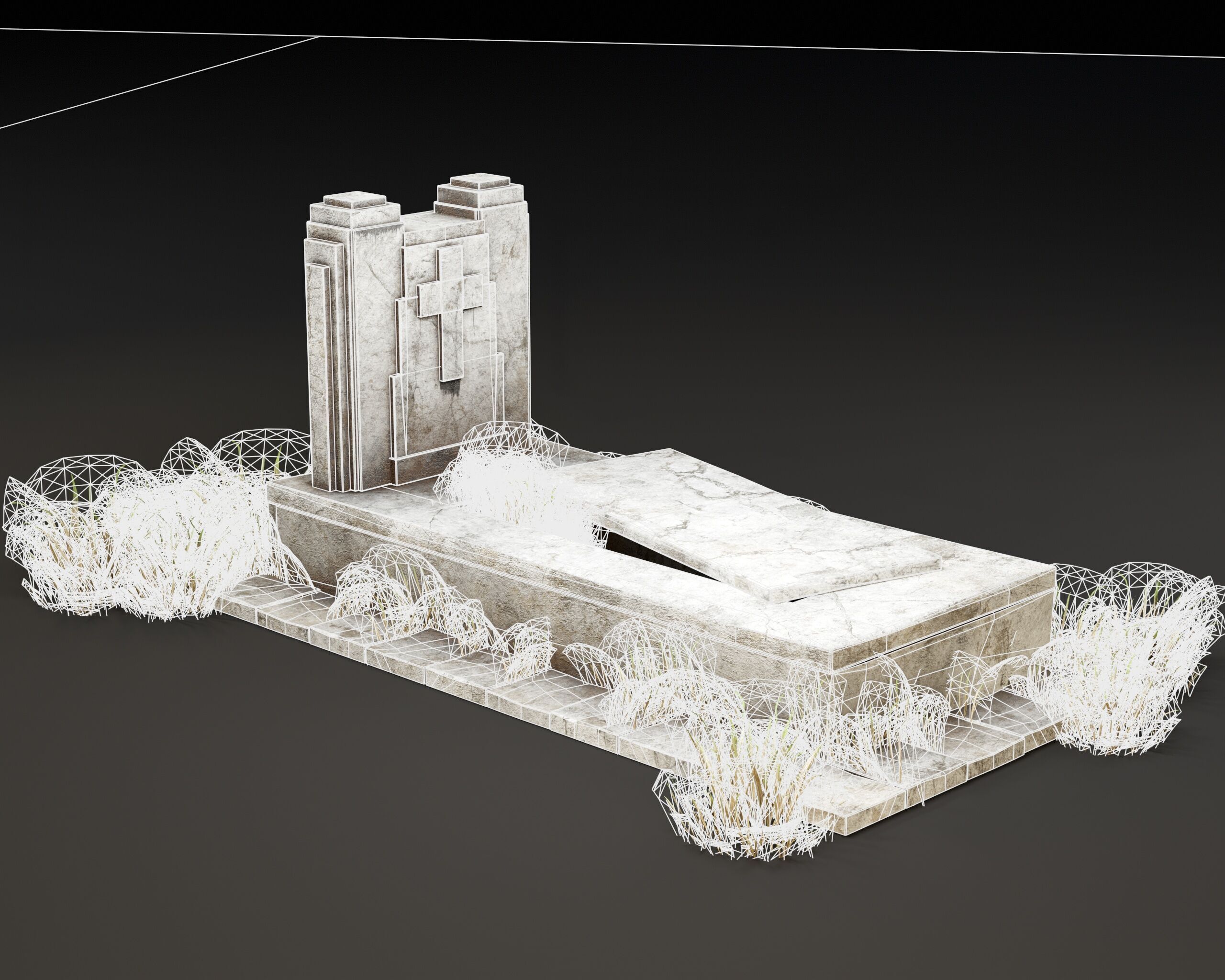 Old Tomb Stone Low-poly 3D model_4