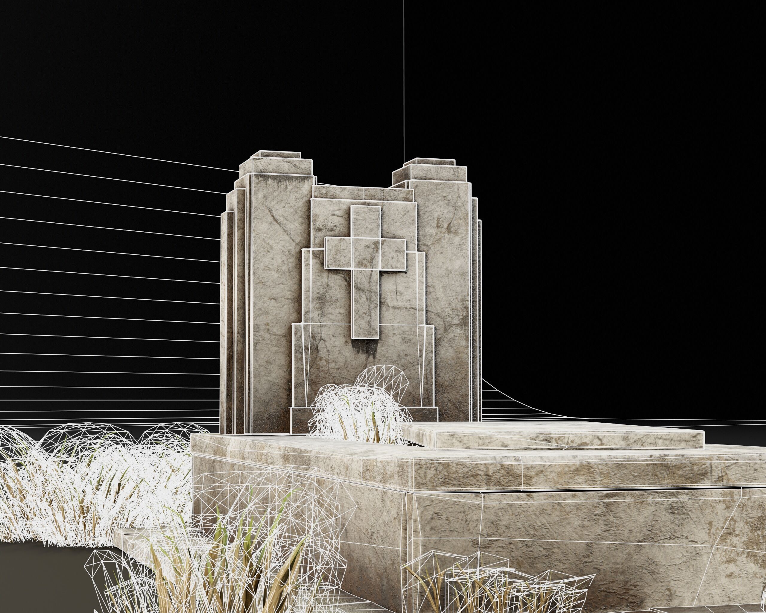 Old Tomb Stone Low-poly 3D model_23