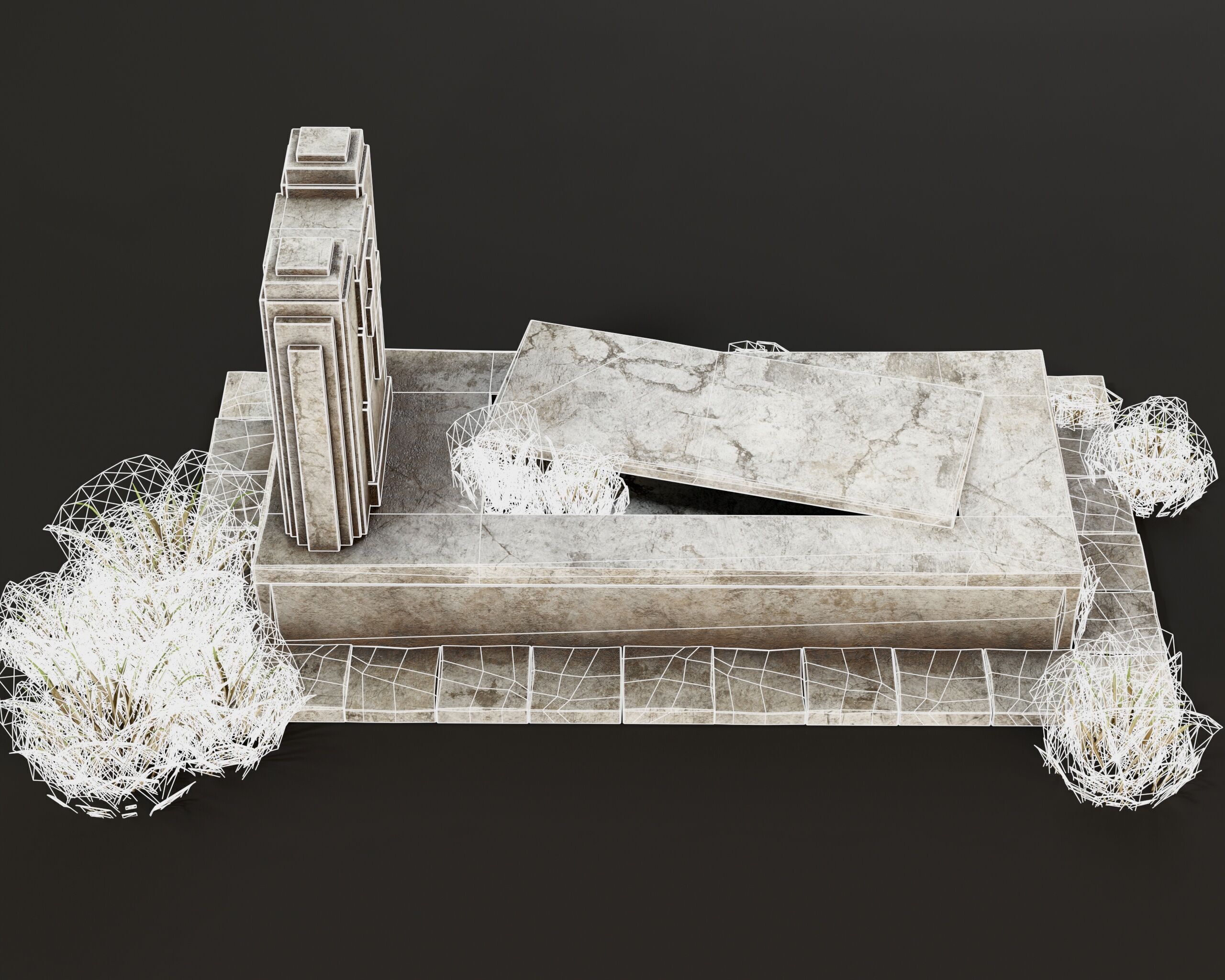 Old Tomb Stone Low-poly 3D model_11