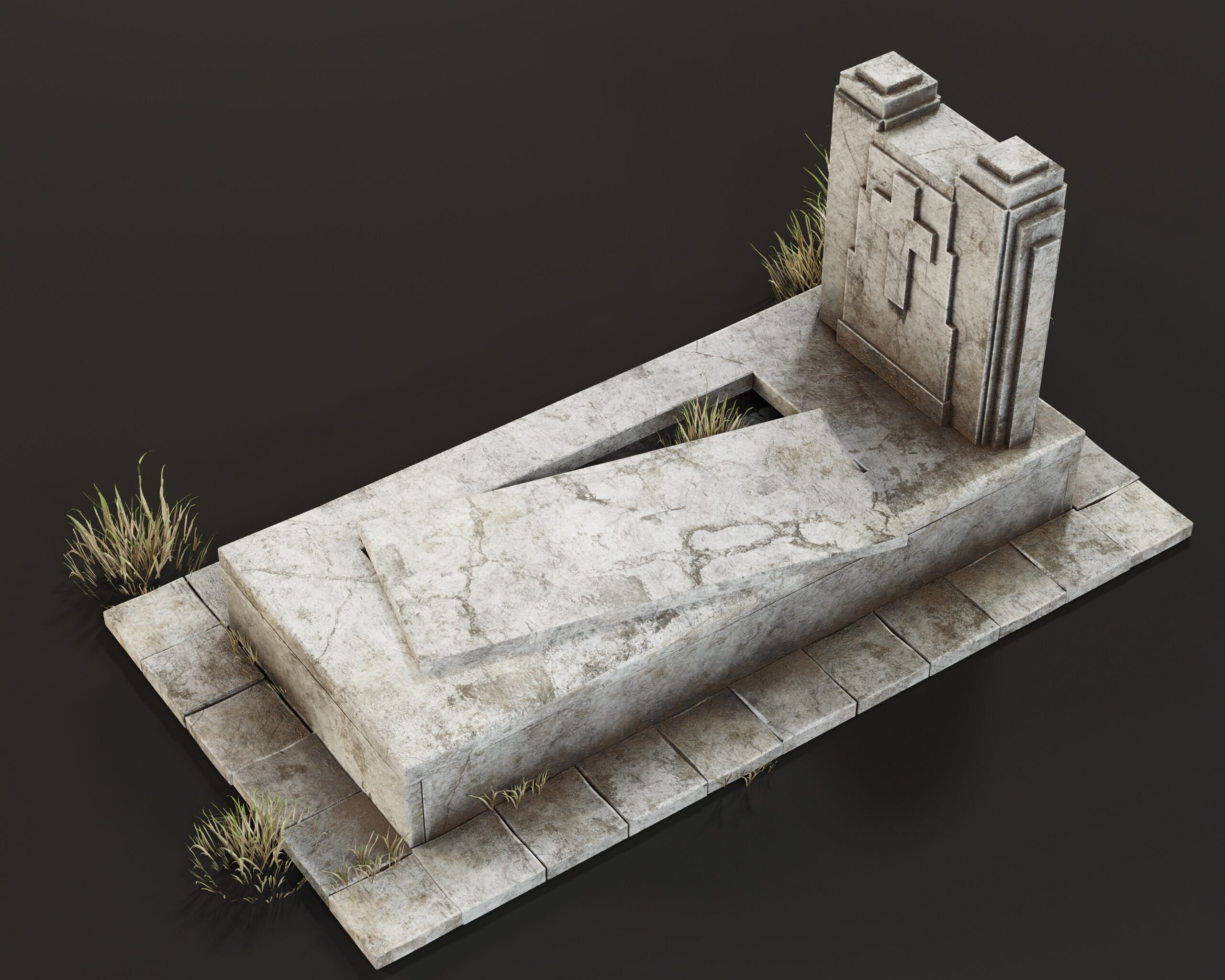 Old Tomb Stone Low-poly 3D model_20