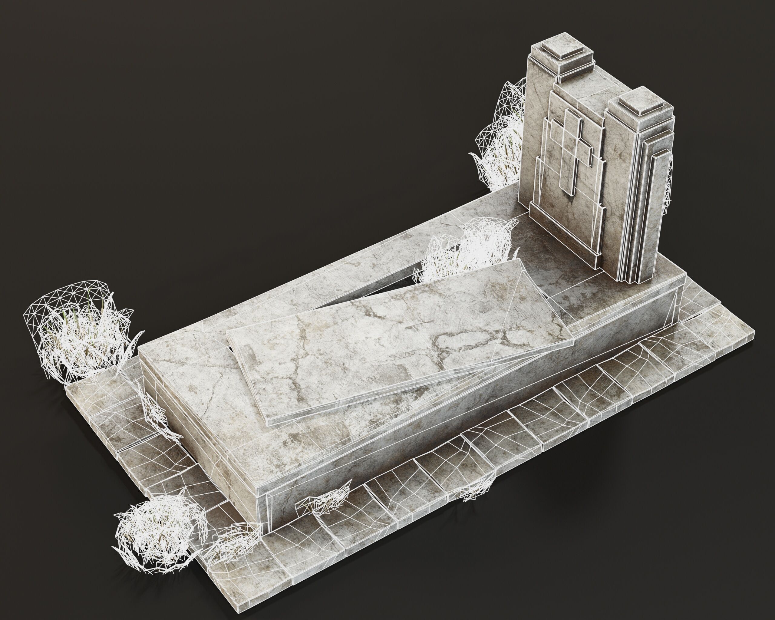 Old Tomb Stone Low-poly 3D model_21