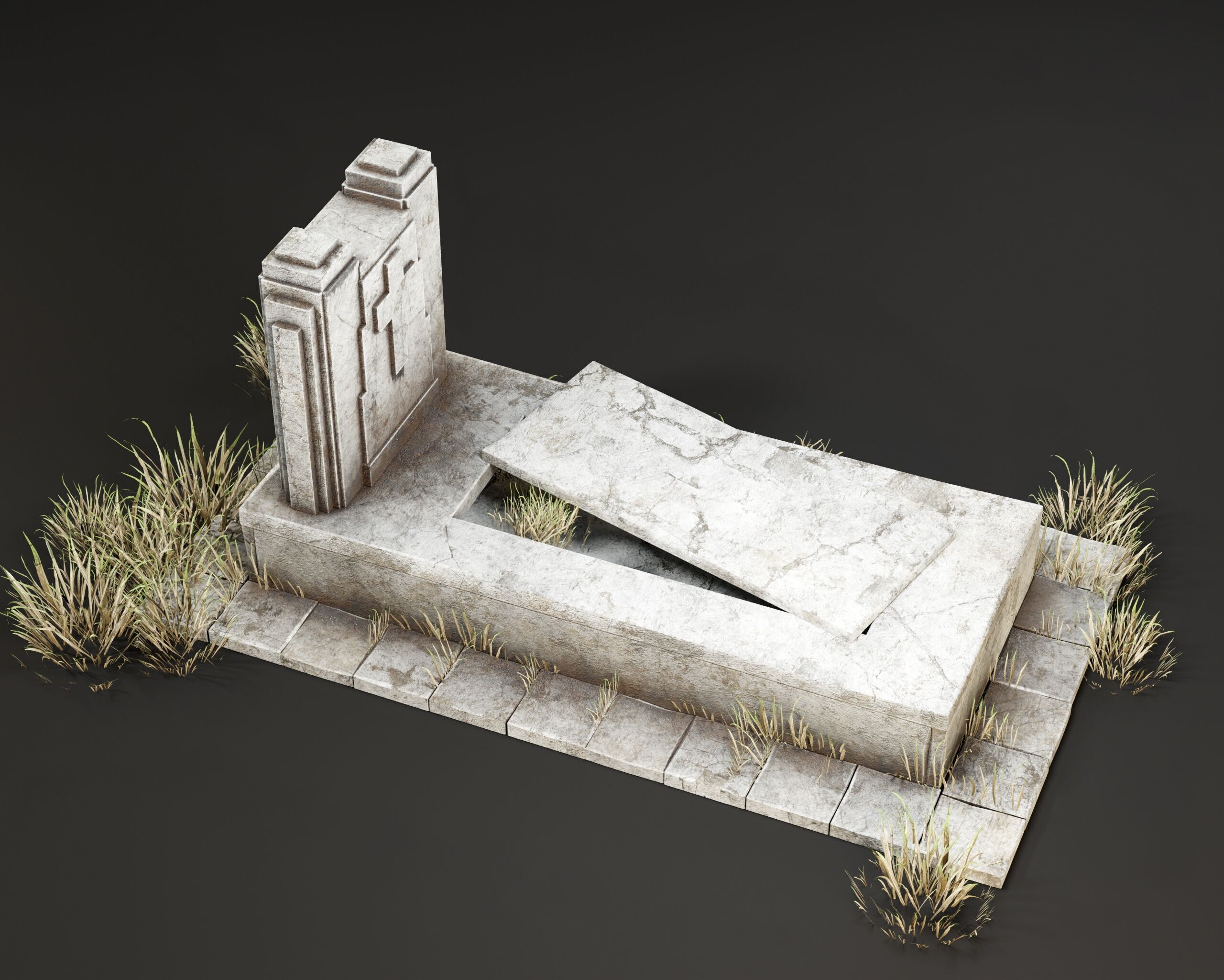 Old Tomb Stone Low-poly 3D model_5