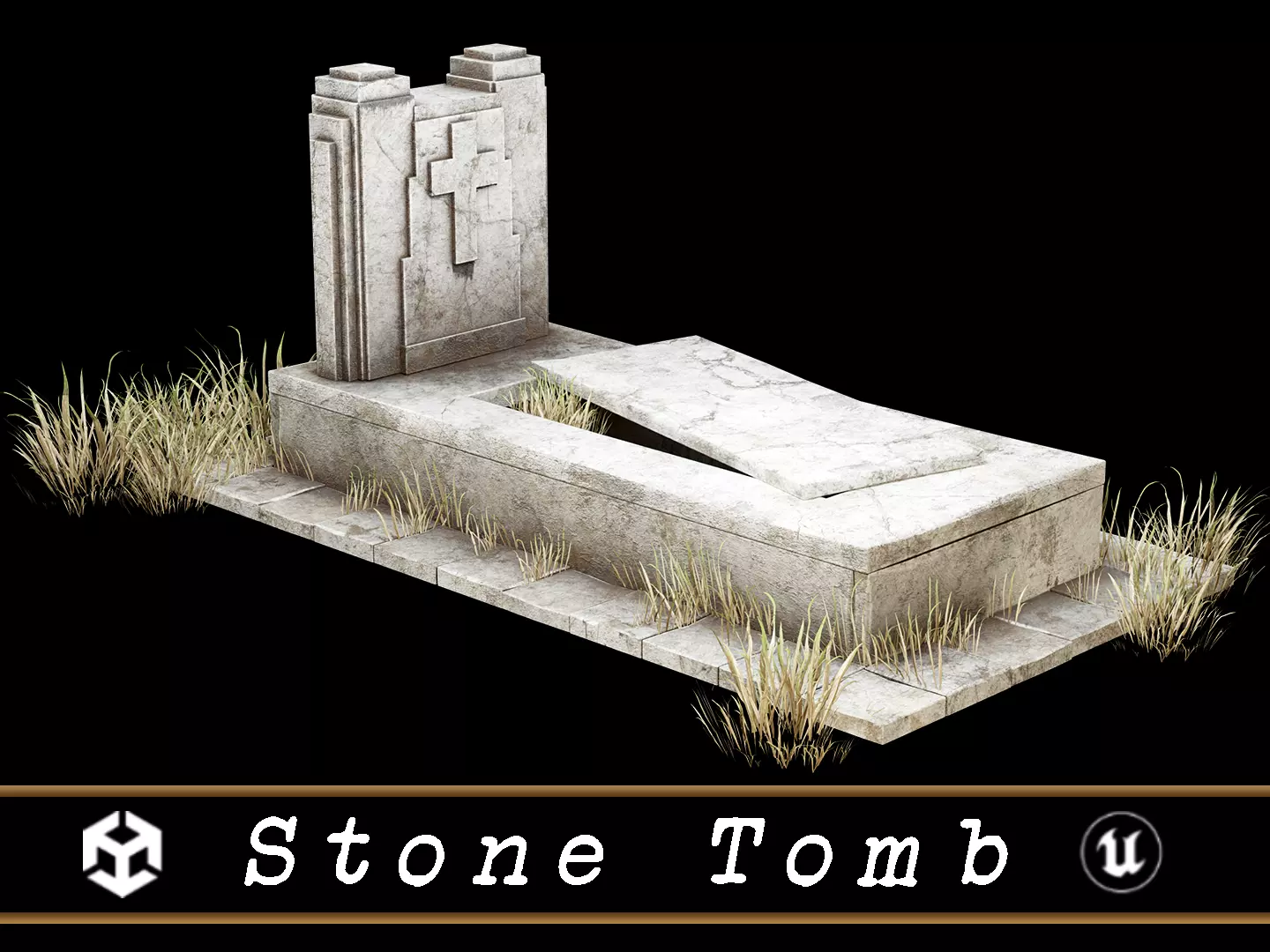 Old Tomb Stone Low-poly 3D model_0