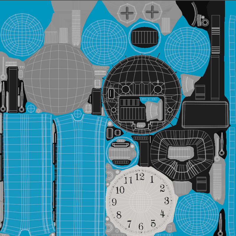 Retro alarm clock Blue Low-poly 3D model_17