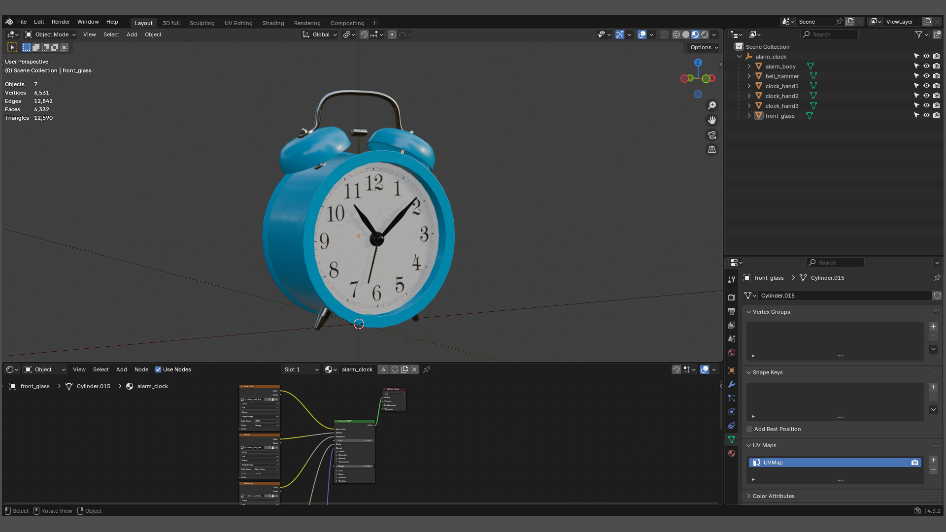 Retro alarm clock Blue Low-poly 3D model_18