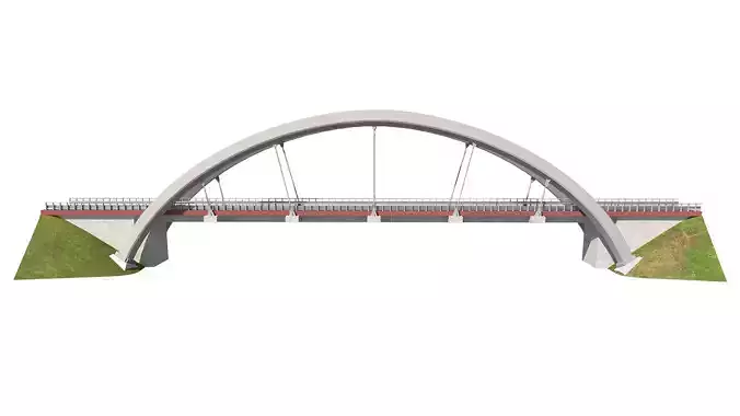 cable-stayed suspension bridge with arch structure 3D model