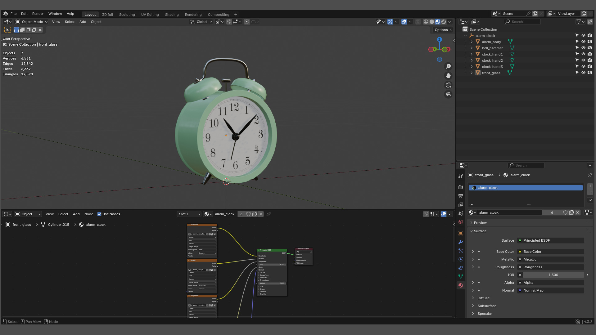 Retro alarm clock Green Low-poly 3D model_18