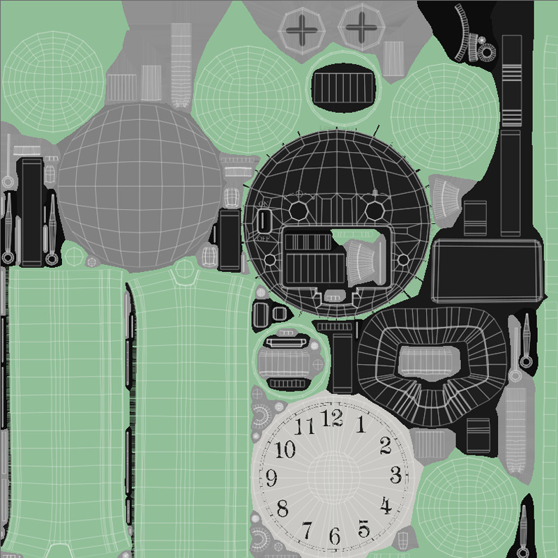 Retro alarm clock Green Low-poly 3D model_17