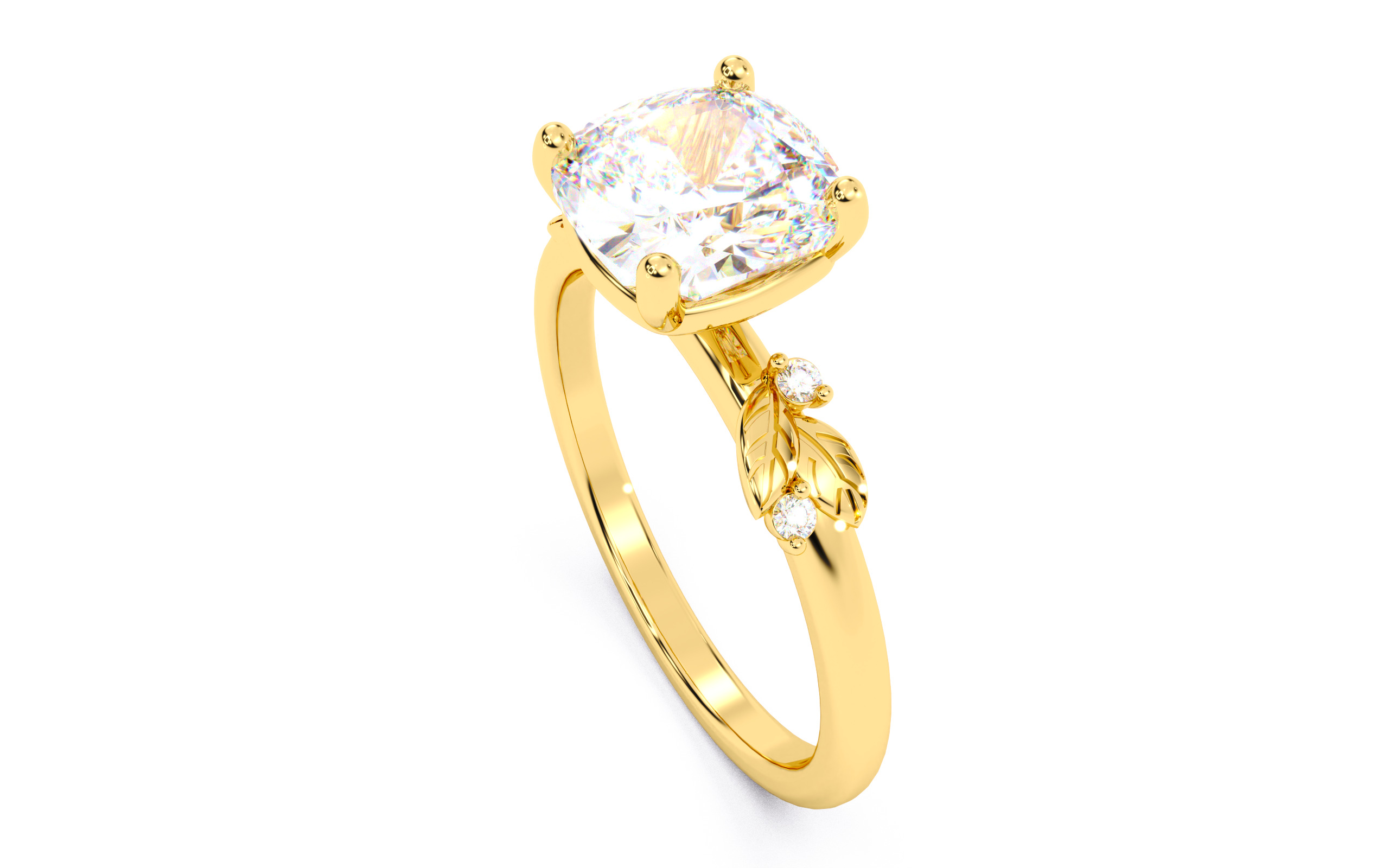 Cushion Diamond Solitaire Ring 3D print model 3D print model_7
