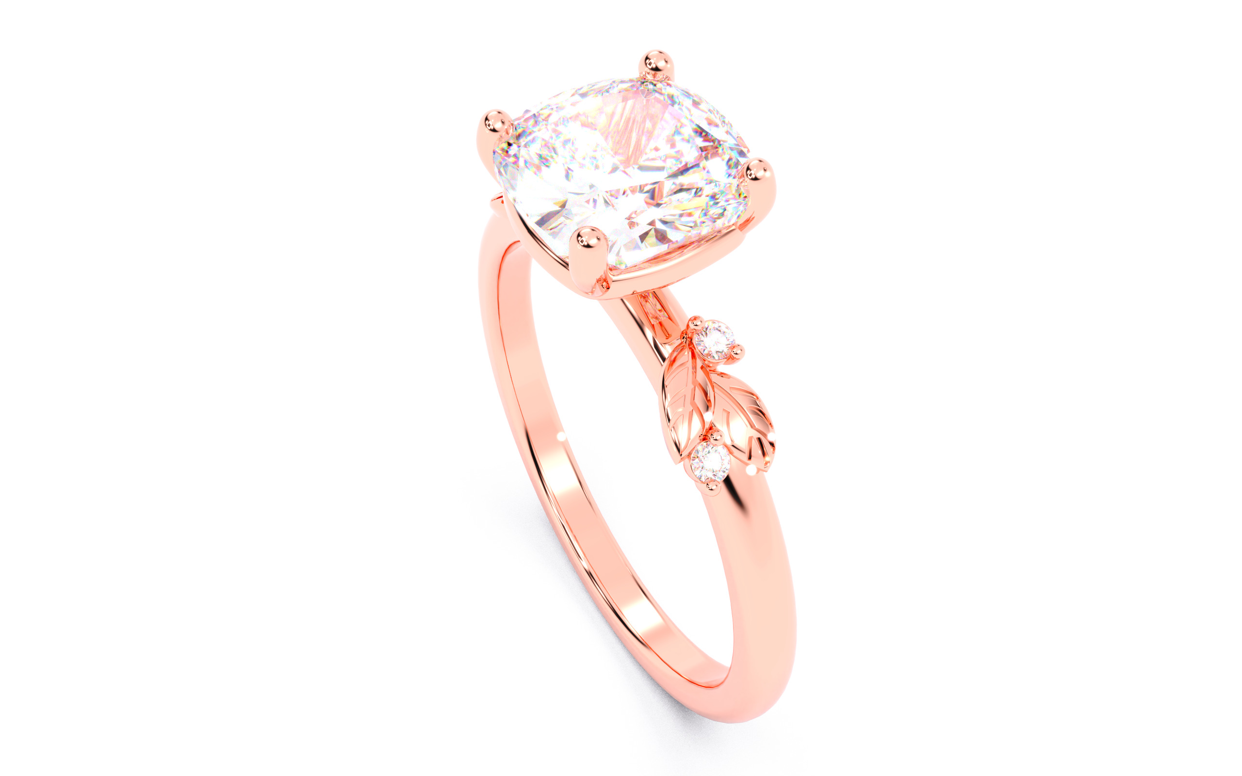 Cushion Diamond Solitaire Ring 3D print model 3D print model_11