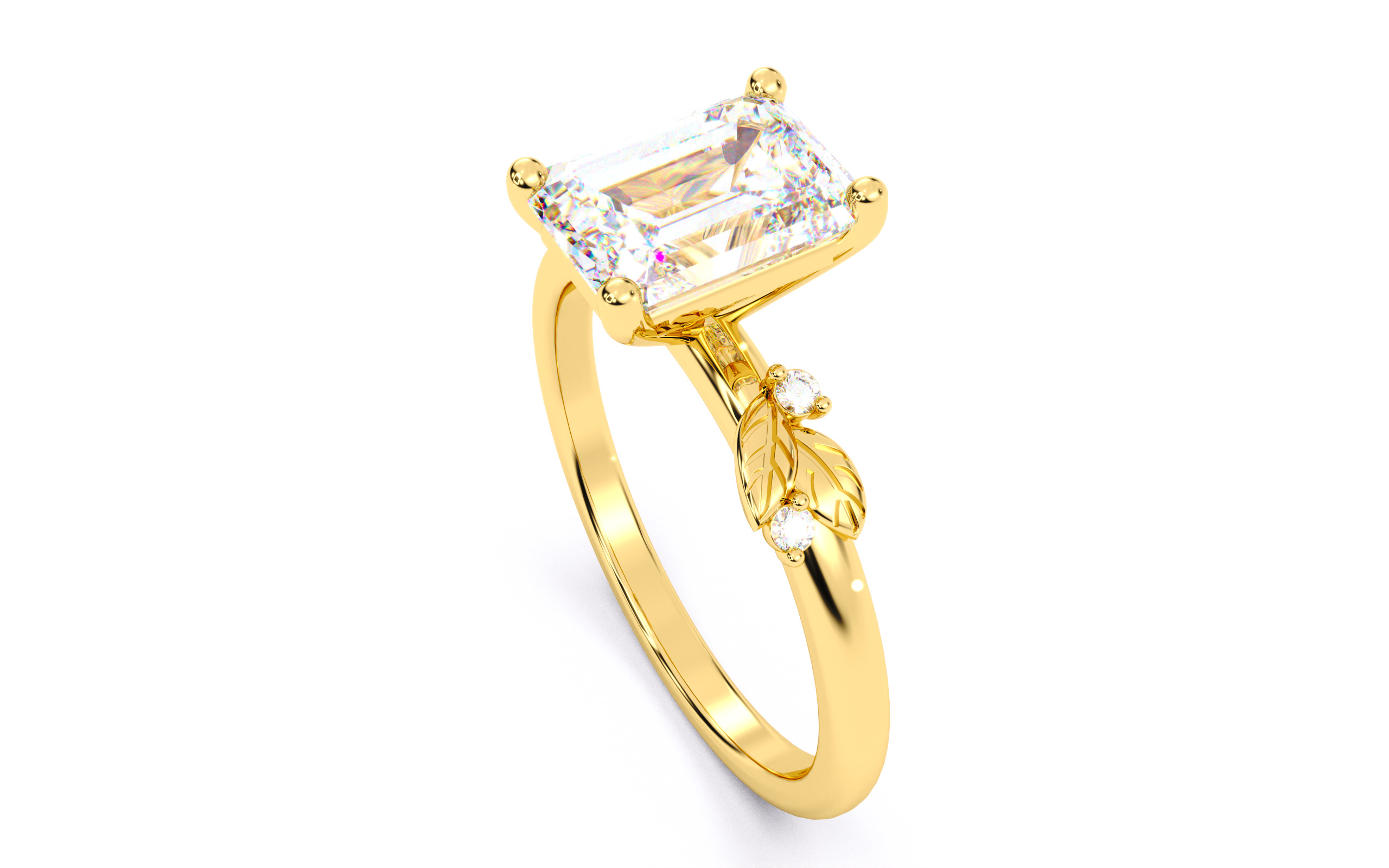 Emerald Diamond Solitaire Ring 3D print model 3D print model_6