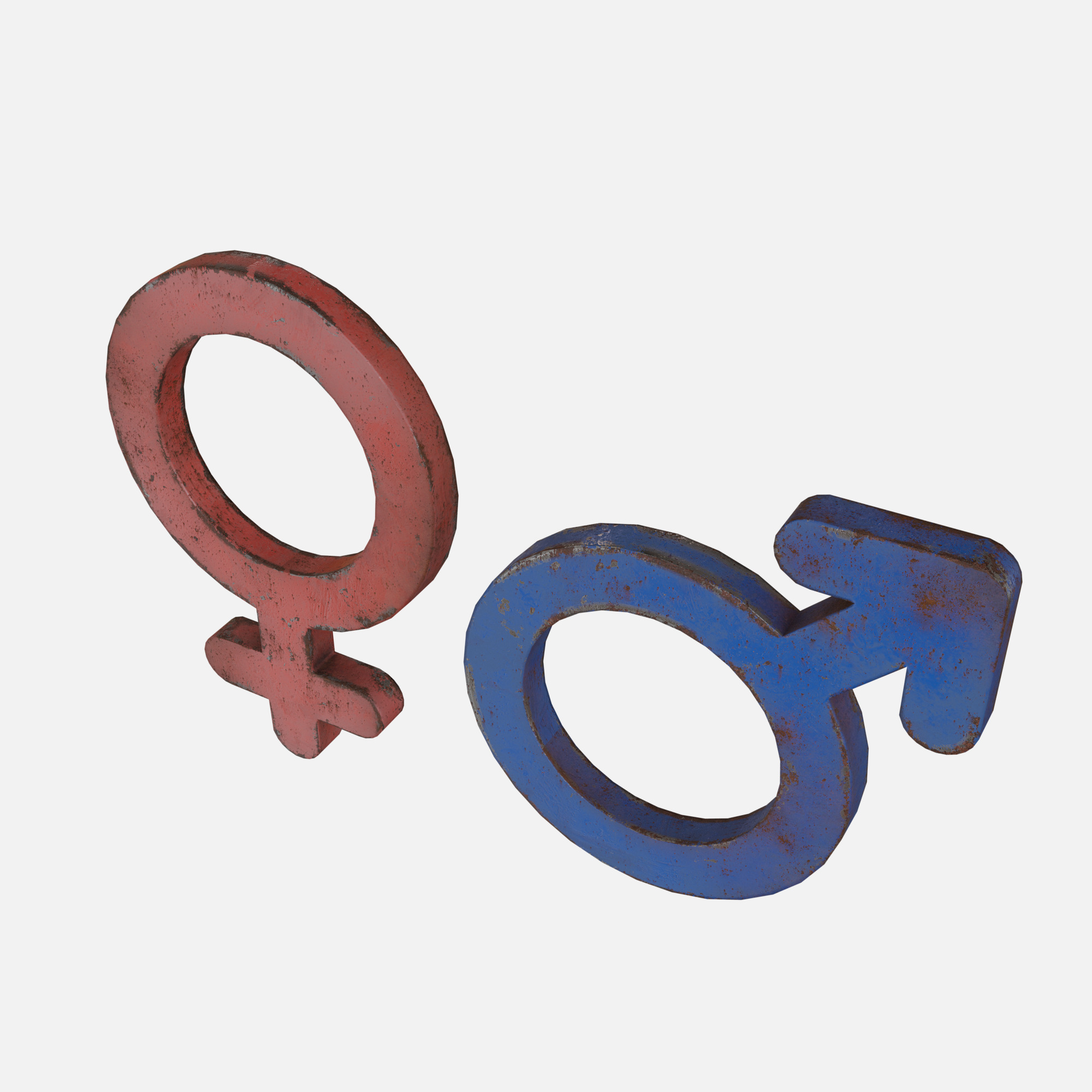 Genders symbols Old Metal Low-poly 3D model_3