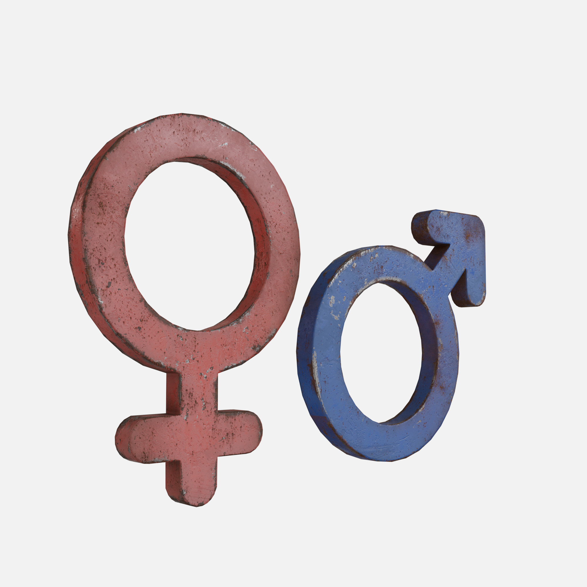 Genders symbols Old Metal Low-poly 3D model_2