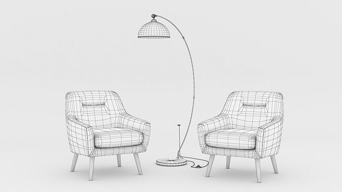 Nordic lounge armchair and lamp Low-poly 3D model 3