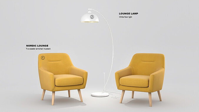 Nordic lounge armchair and lamp Low-poly 3D model 2