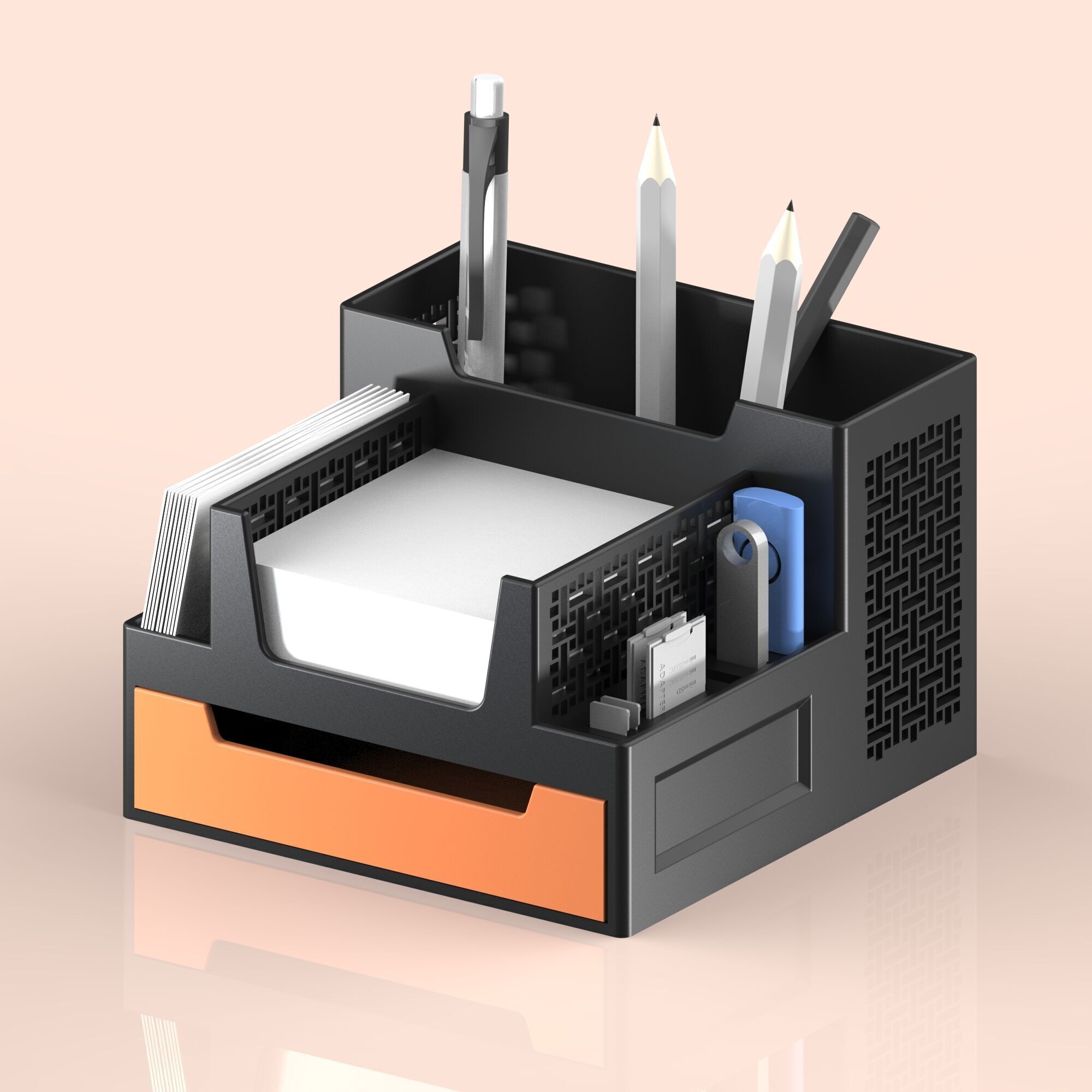 Multi-Functional Organizer - Desktop Pen Holder - SD Card 3D print model_6
