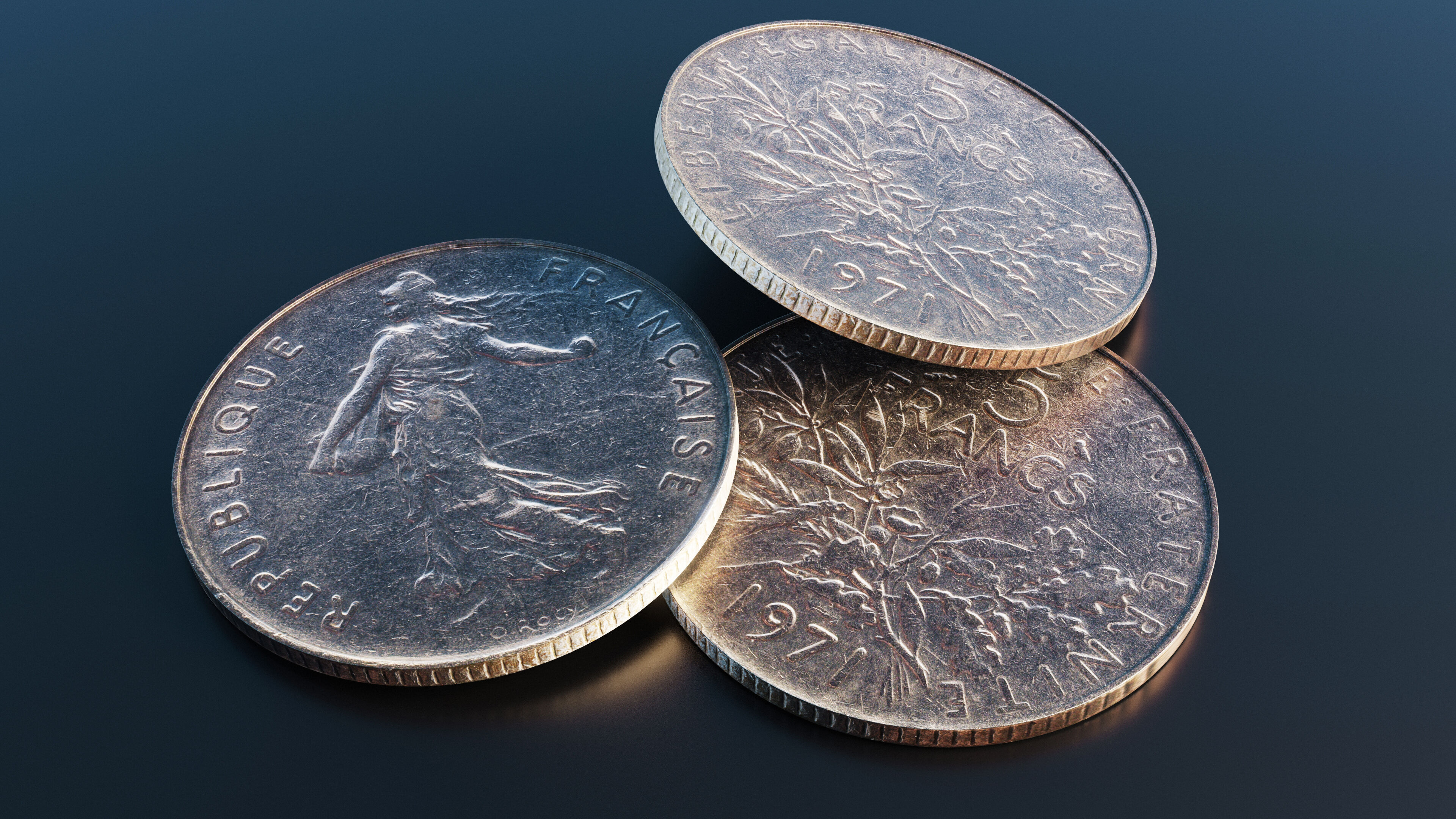 Francs coin Low-poly 3D model_9