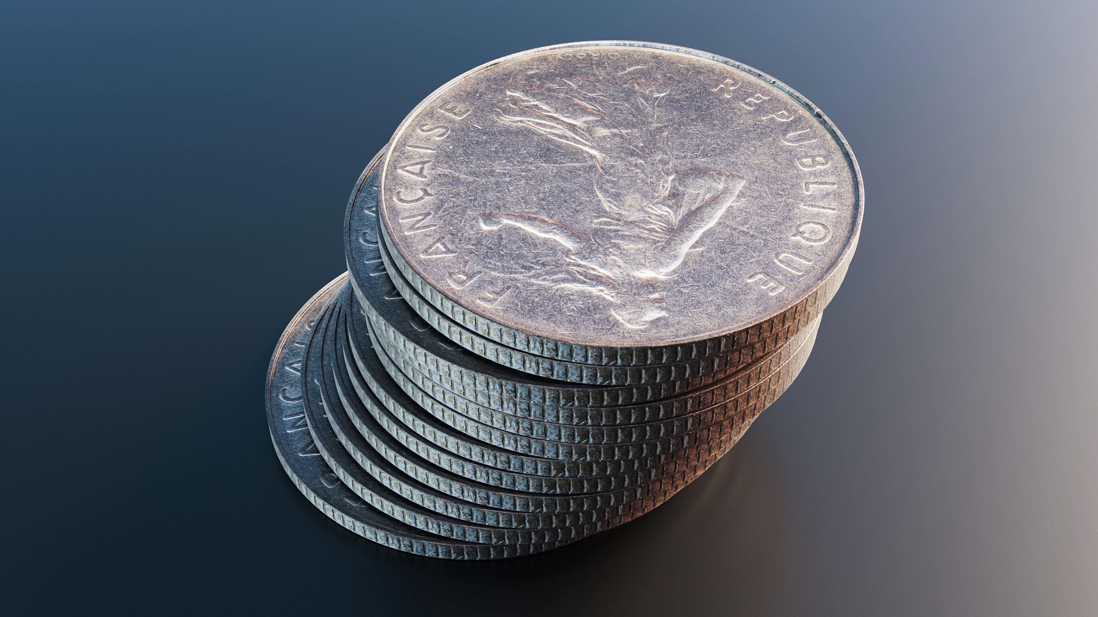Francs coin Low-poly 3D model_5