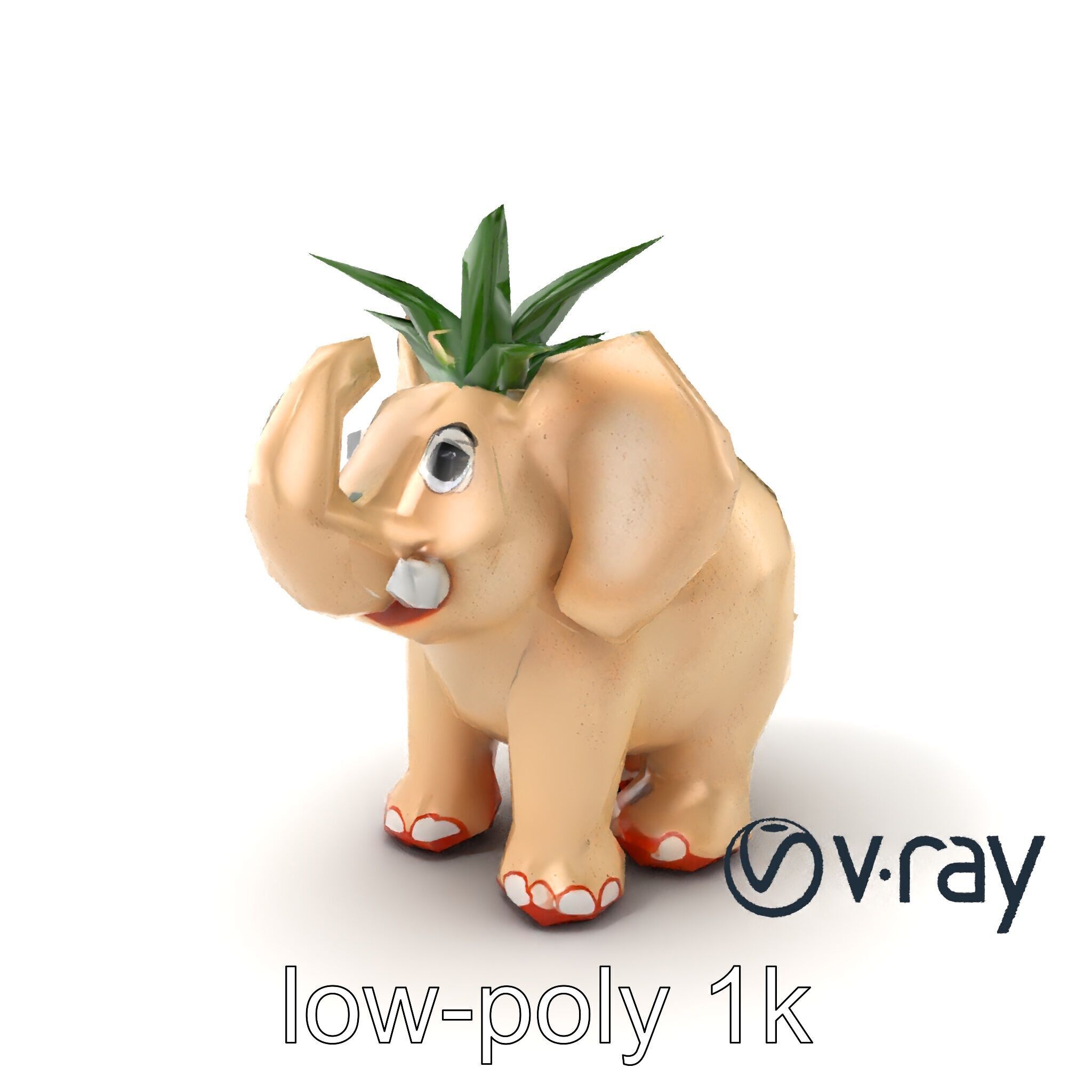 Charming Elephant Pot Sculpture model pack Low-poly 3D model_5