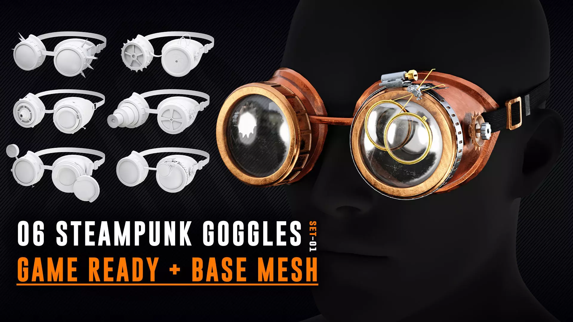 06 - Steampunk Goggles - Game Ready Low-poly 3D model_0