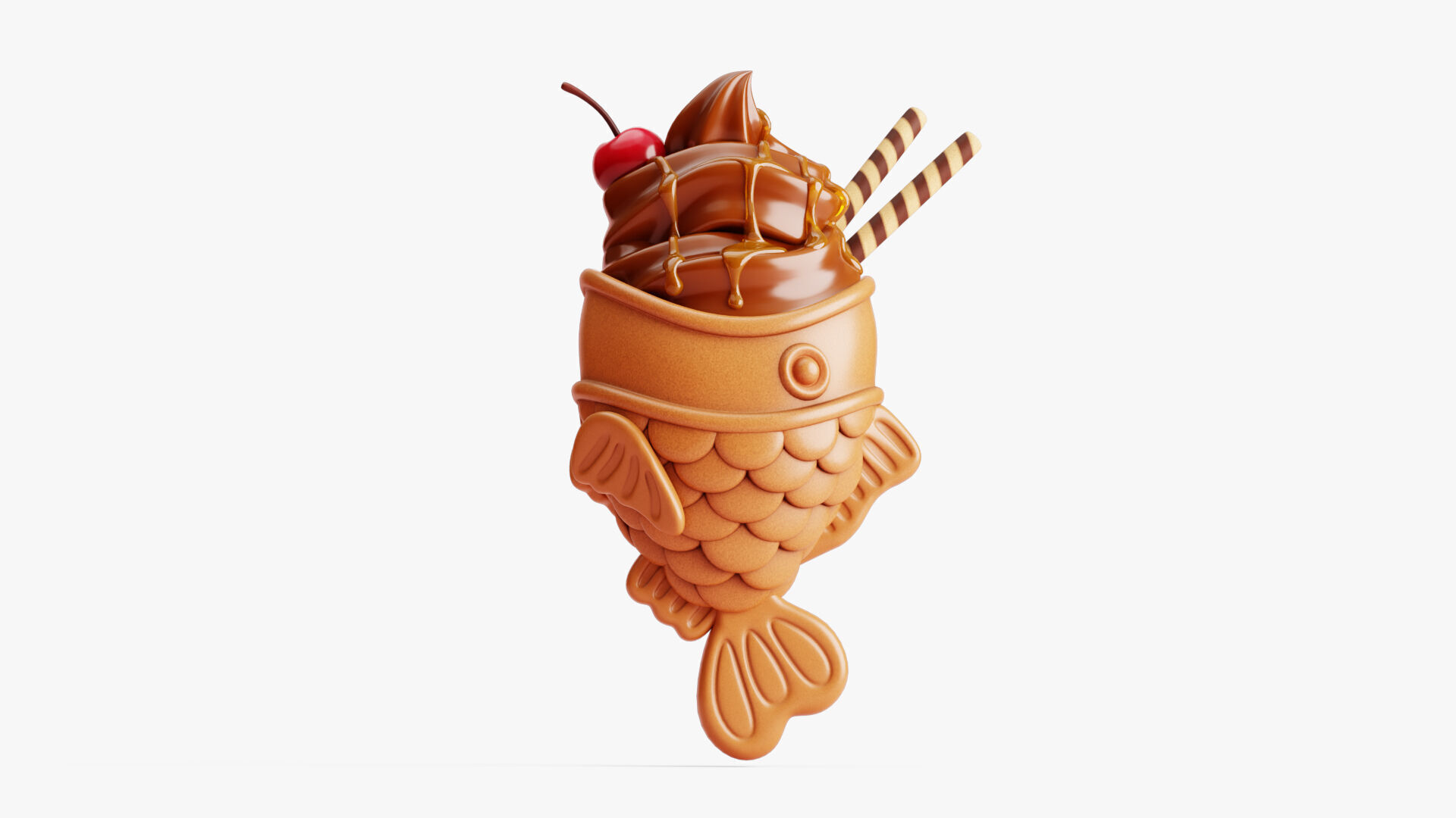Chocolate Taiyaki Ice Cream Stylized 3D model_2