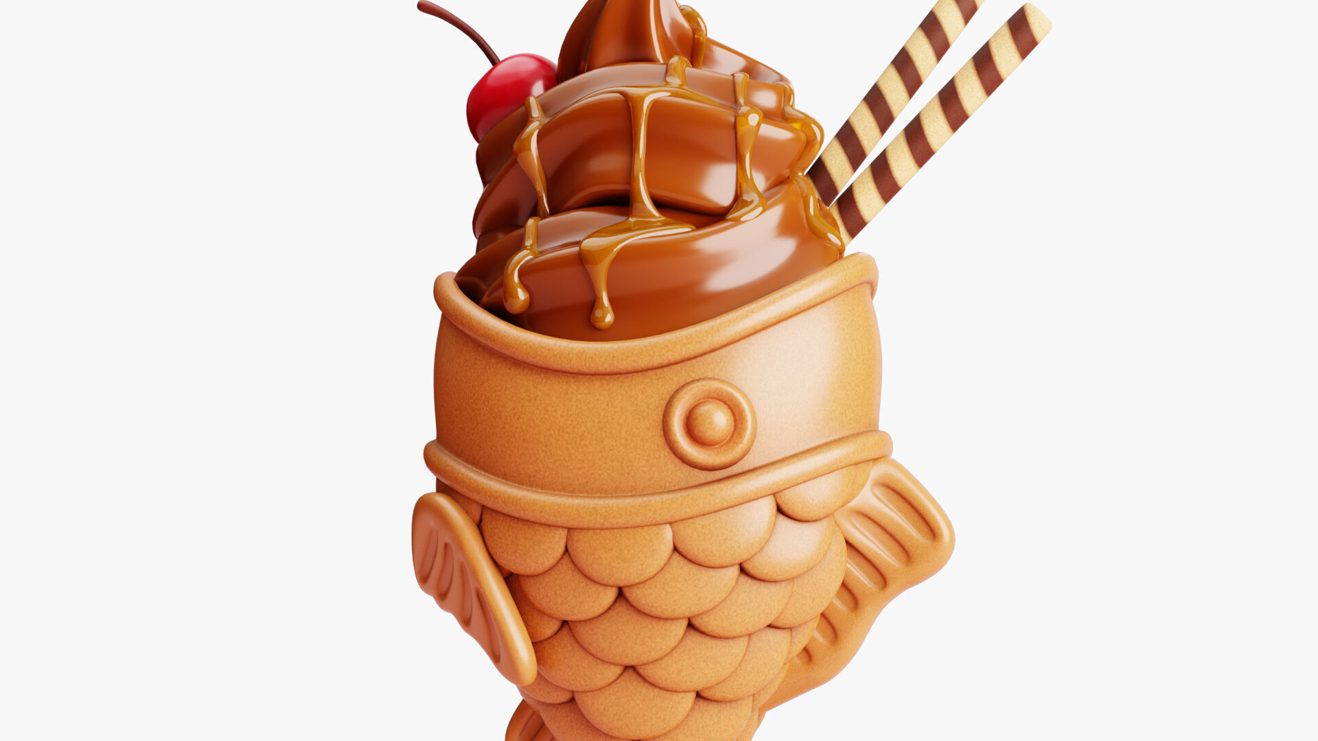 Chocolate Taiyaki Ice Cream Stylized 3D model_4