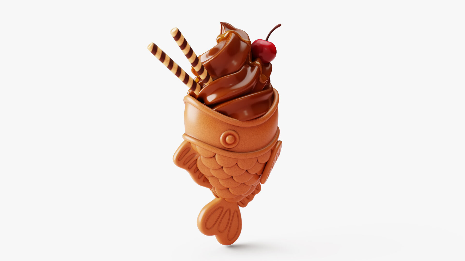 Chocolate Taiyaki Ice Cream Stylized 3D model_7