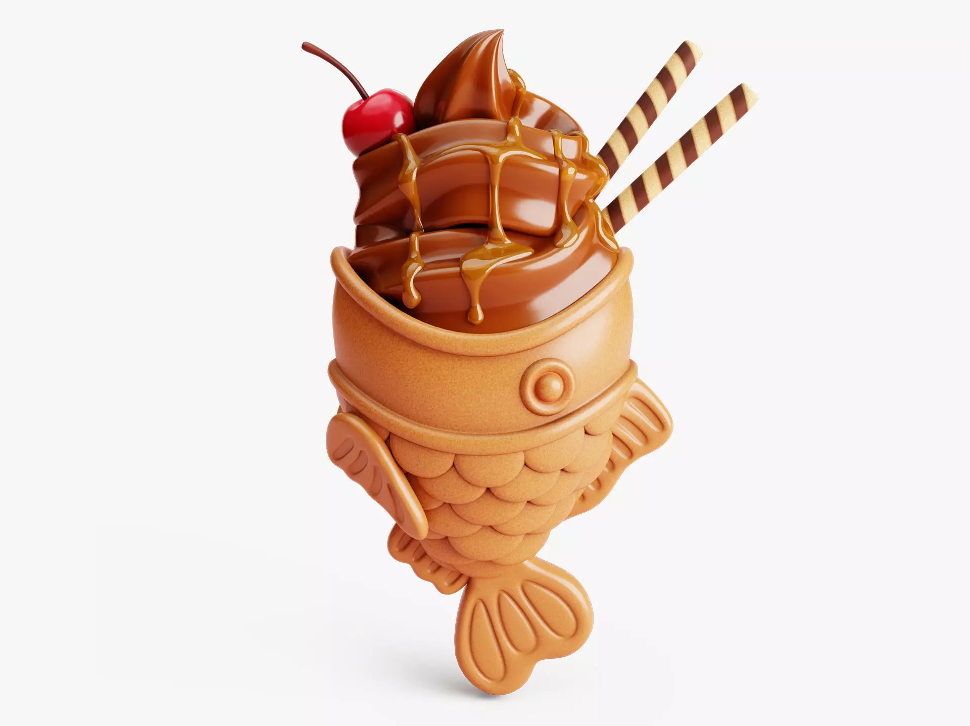 Chocolate Taiyaki Ice Cream Stylized 3D model_0