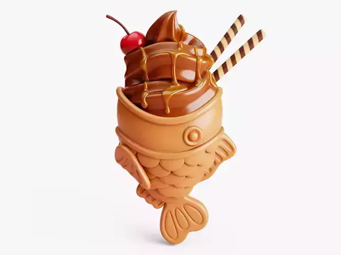 Chocolate Taiyaki Ice Cream Stylized 3D model Chocolate Taiyaki Ice Cream Stylized 3D model
