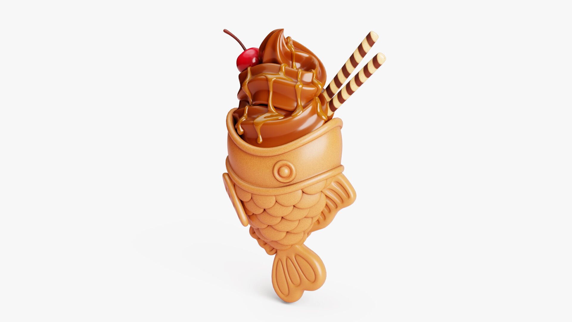 Chocolate Taiyaki Ice Cream Stylized 3D model_6