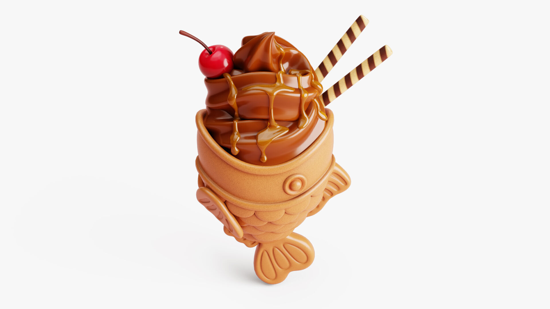 Chocolate Taiyaki Ice Cream Stylized 3D model_3