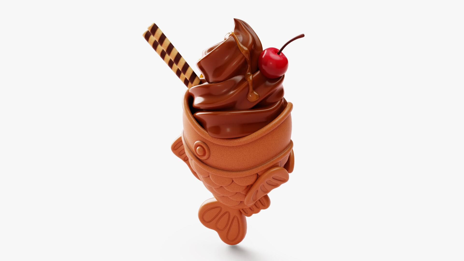 Chocolate Taiyaki Ice Cream Stylized 3D model_5